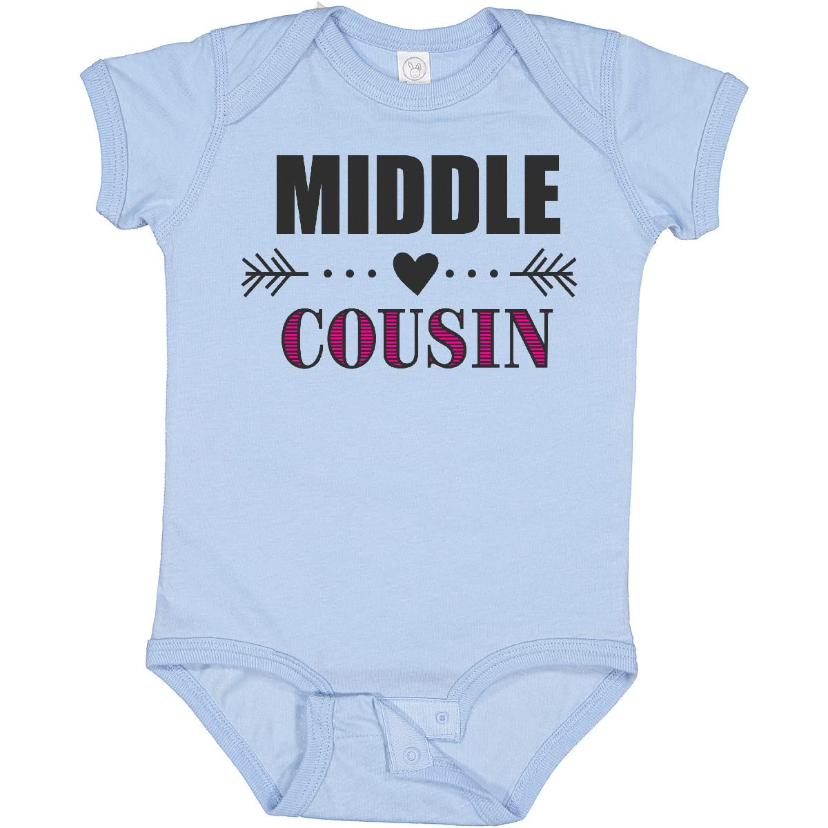 Inktastic Middle Cousin with Heart Arrow Baby Bodysuit - Soft Cotton Infant Onesie for Newborns & Toddlers - Perfect for Family Photos, Birthdays & Matching Cousin Outfits