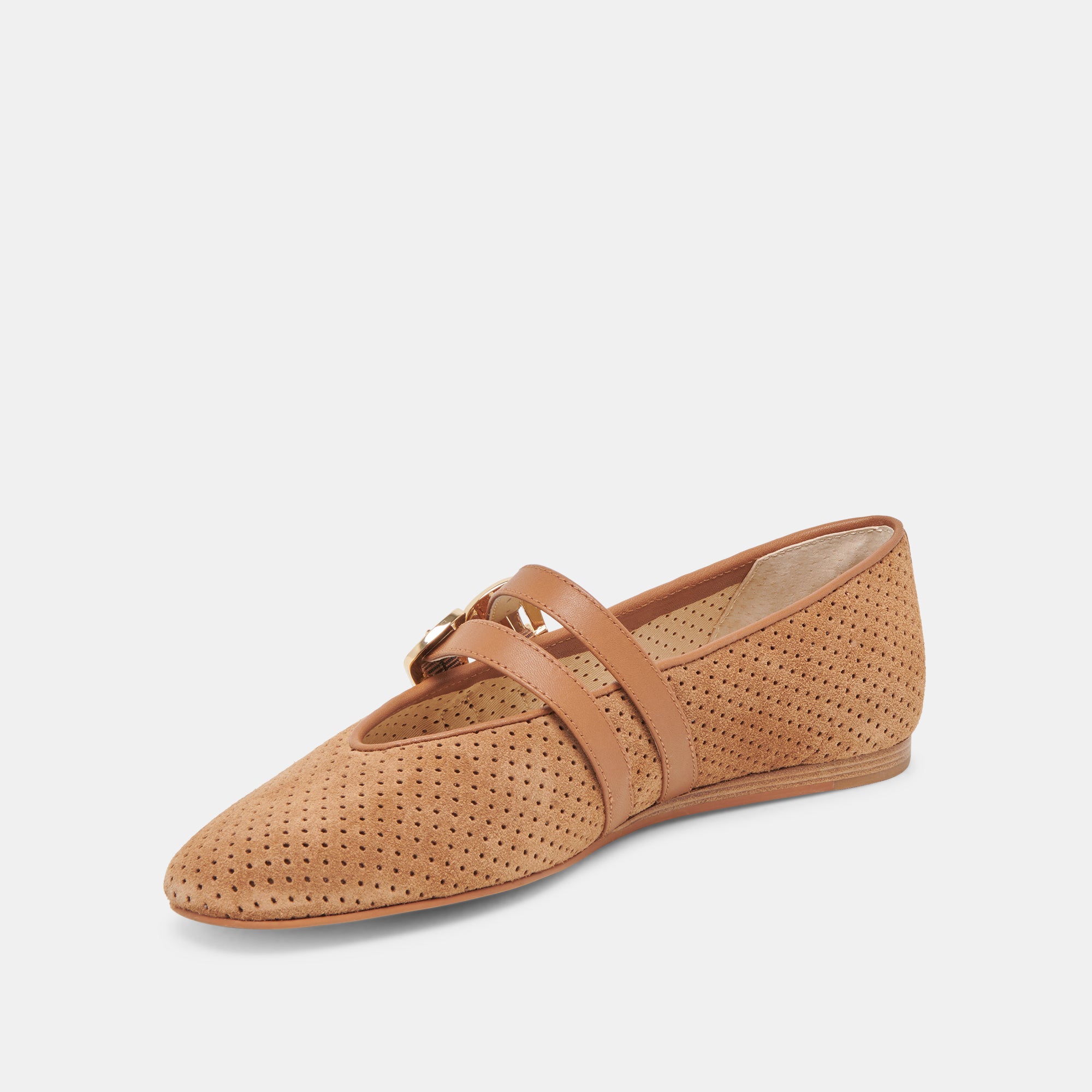 BAYLEE Women's Ballet Flats - Pecan Perforated Suede Comfortable Slip-On Shoes for Casual Wear & Office Outfits