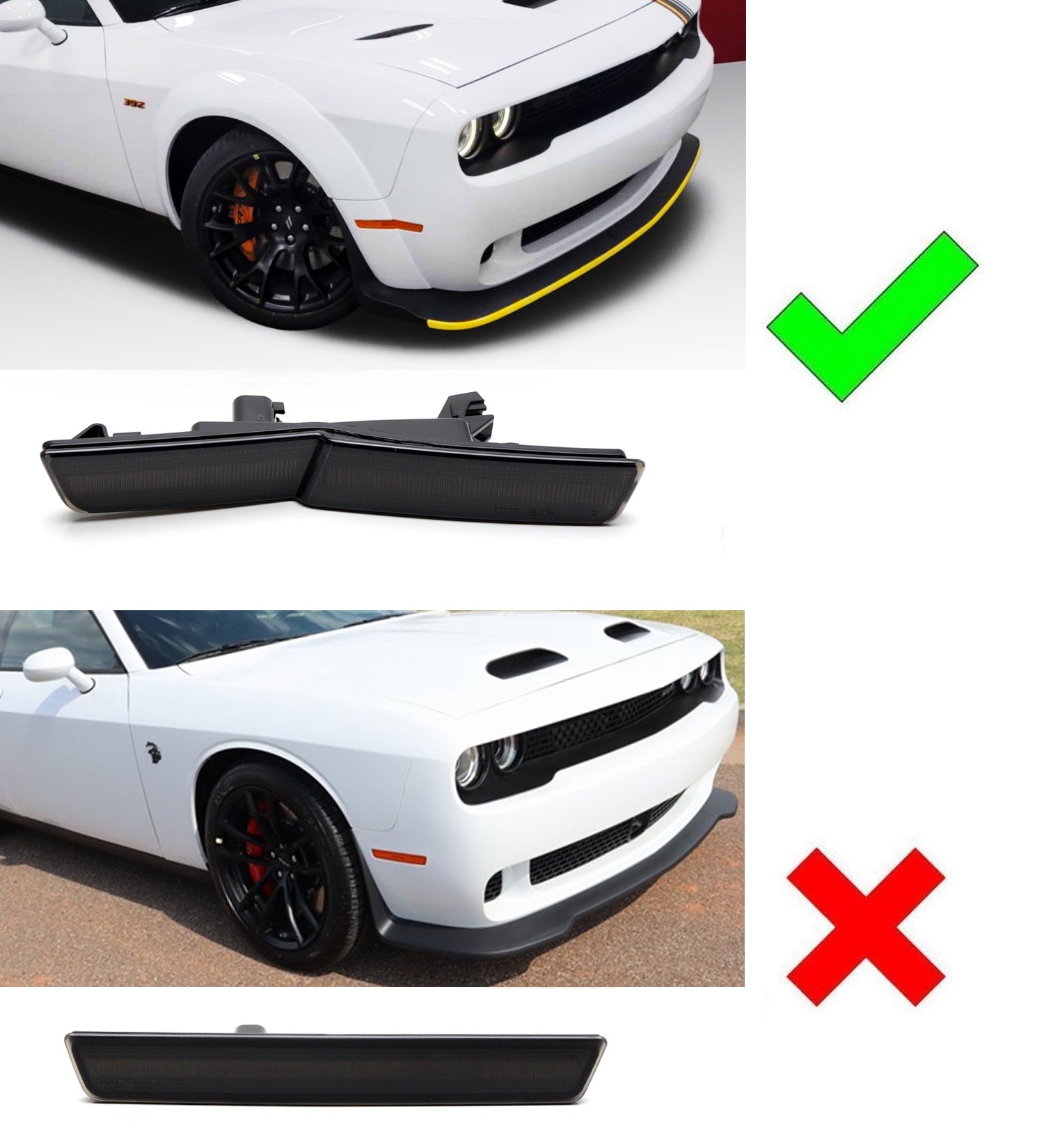 Clear Lens White Front/Rear LED Side Markers for 2015-2023 Dodge Challenger Widebody - Enhanced Visibility & Style for Night Driving & Car Shows