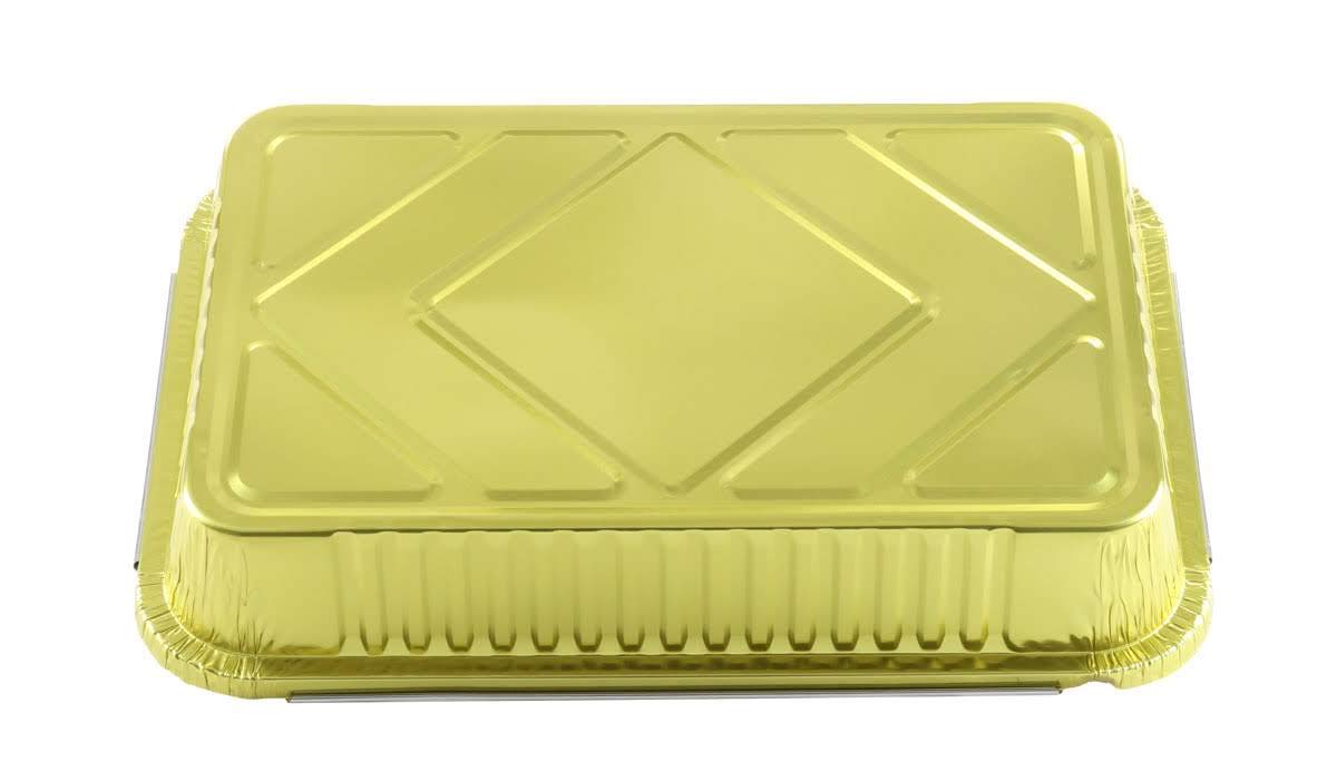 KitchenDance 4-Pound Disposable Colored Aluminum Oblong Baking Pan with Lid - Gold Foil Food Storage Container for Cakes, Lasagna & Meal Prep - Ideal for Home Kitchens, Restaurants & Catering Services (200 Count, #52180L)