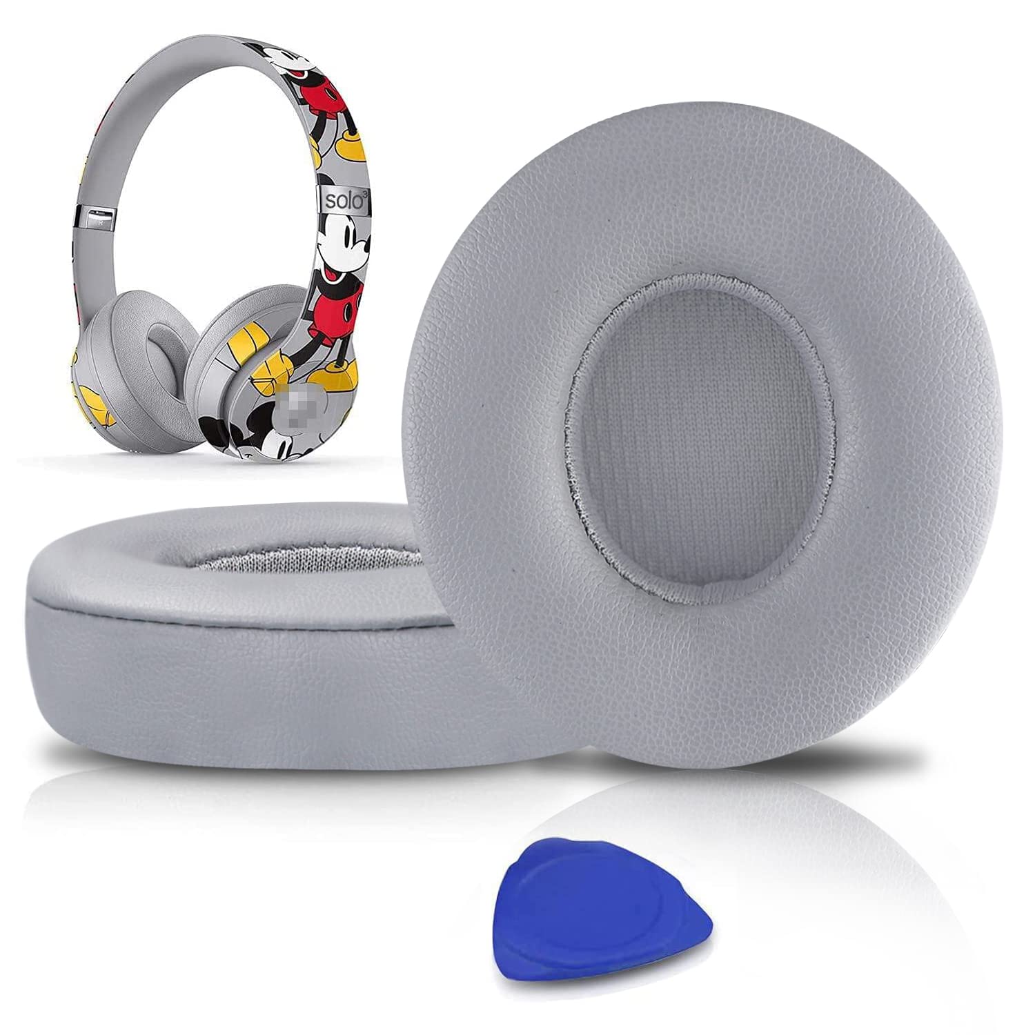 SoloWIT® Replacement Ear Pads Cushions for Beats Solo 2 & Solo 3 Wireless On-Ear Headphones - Soft Protein Leather, Enhanced Adhesive, Noise Isolating Memory Foam (Grey) | Perfect for Gaming, Travel & Work Comfort
