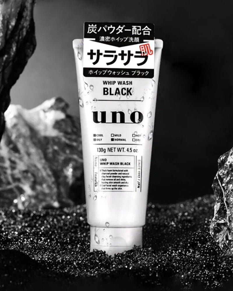 Shiseido Uno Whip Wash #Black - Charcoal Deep Cleansing Face Wash for Men, Oil Control & Pore Minimizer - Perfect for Daily Skincare & Travel Essentials