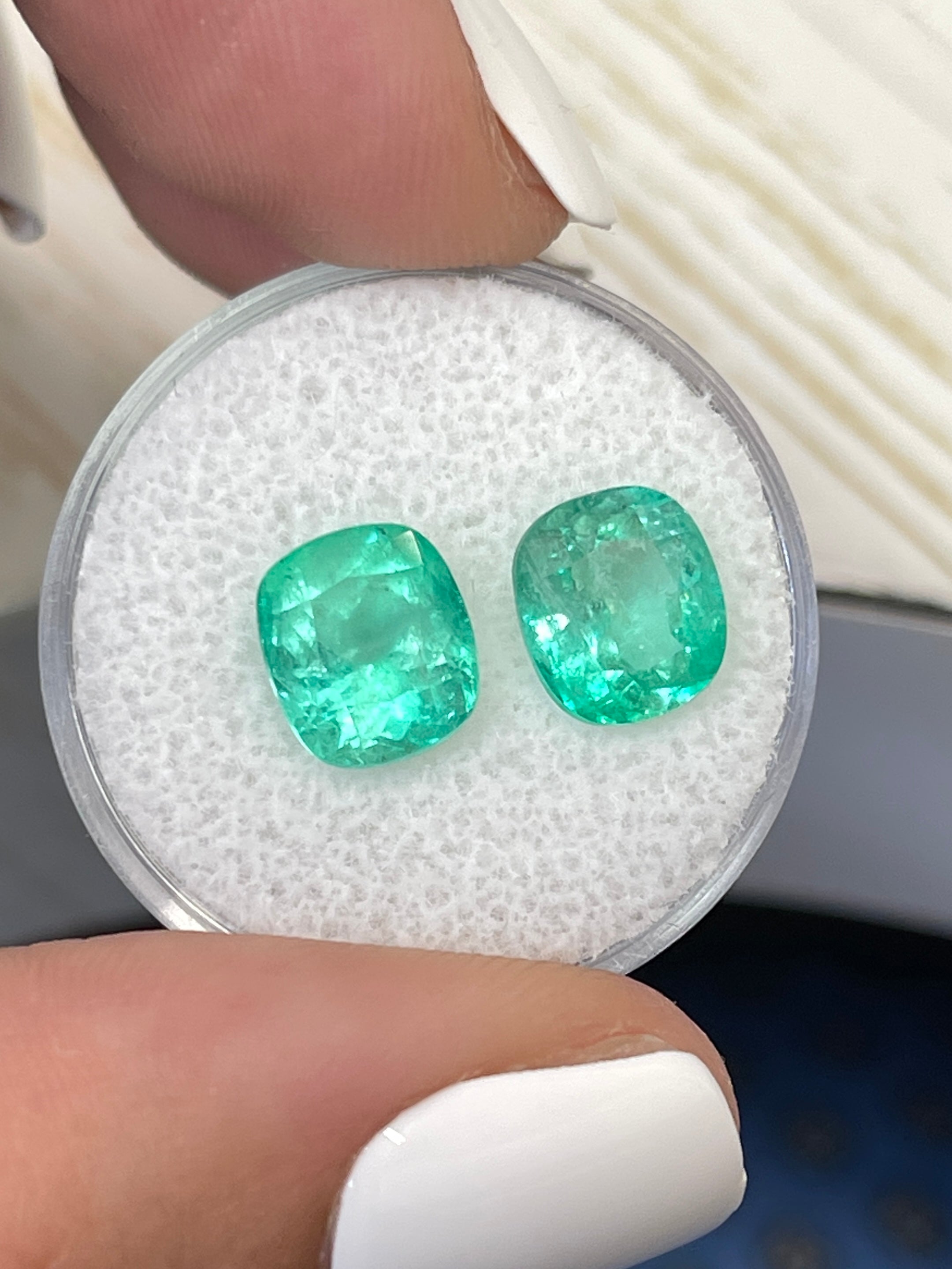 5.11tcw 9x8 Matching Light Bluish Green Natural Colombian Loose Emeralds - Cushion Cut Gemstones for Jewelry Making, Engagement Rings & Luxury Gifts