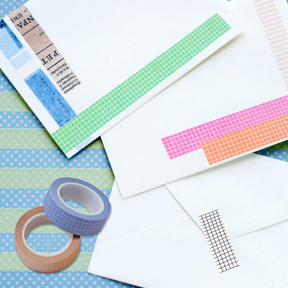 Maxin Washi Tape Set - 8 Rolls Grid Decorative Writable Paper Tape for Scrapbooking, DIY Crafts, Journaling & Home Decor | Checkered Masking Tape for Bullet Journals, Gift Wrapping & Office Organization