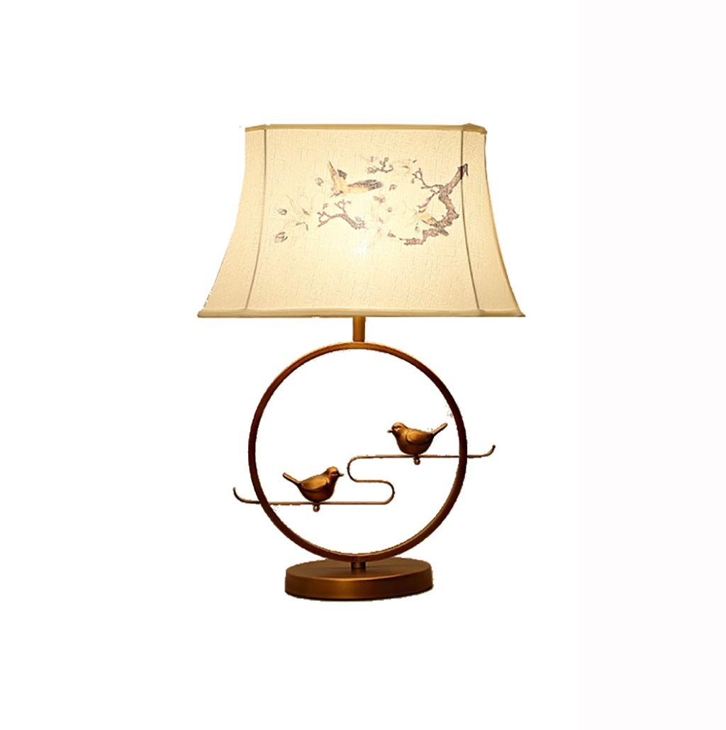 Modern Bedside Table Lamp - Vintage Chinese Style with Exquisite Fabric Shade & Iron Base, 3-Color LED Lighting for Bedroom, Living Room & Office Decor
