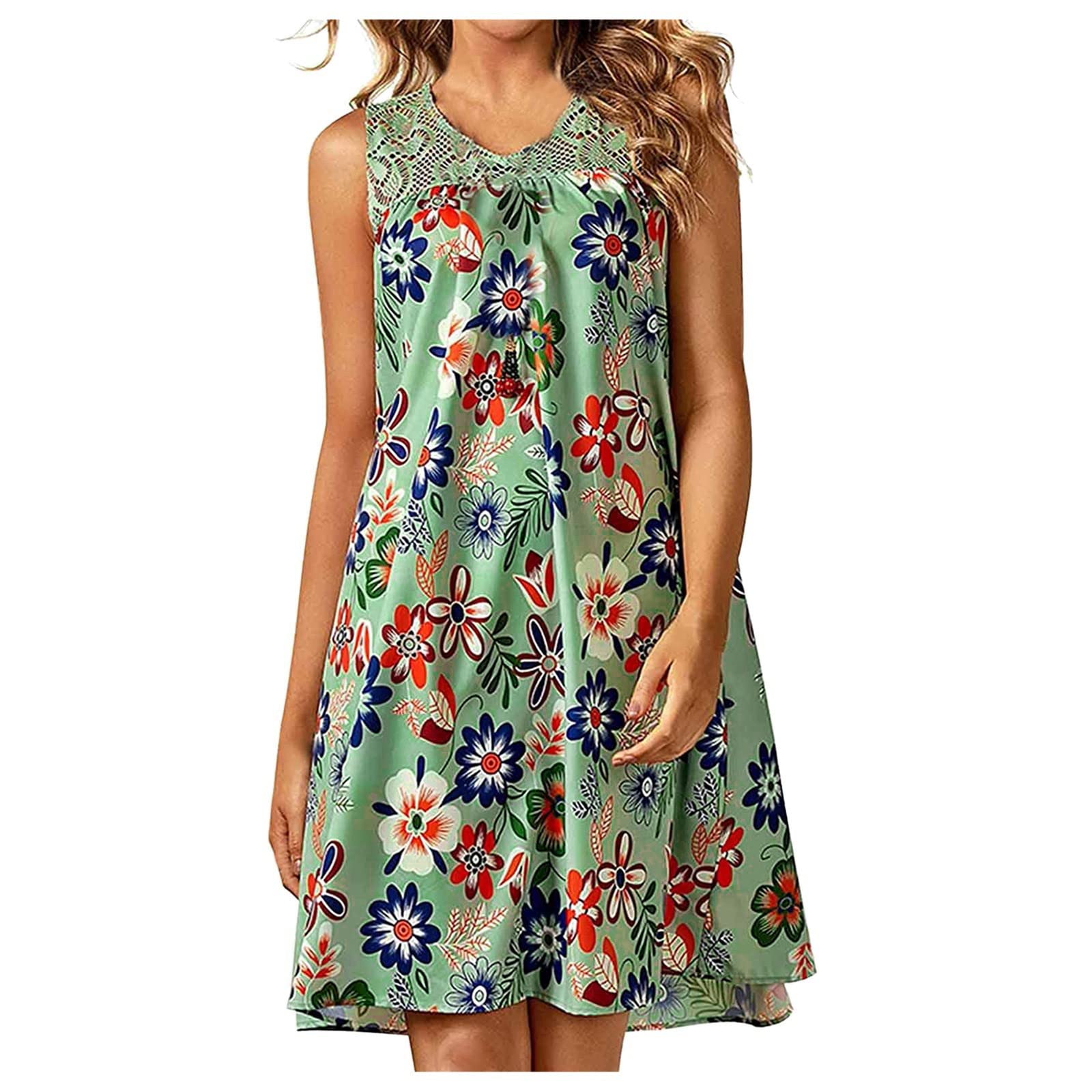 Floral Print Sleeveless Lace A-Line Dress for Women - Summer Cocktail Party Dress in Army Green | Perfect for Garden Parties, Weddings & Date Nights
