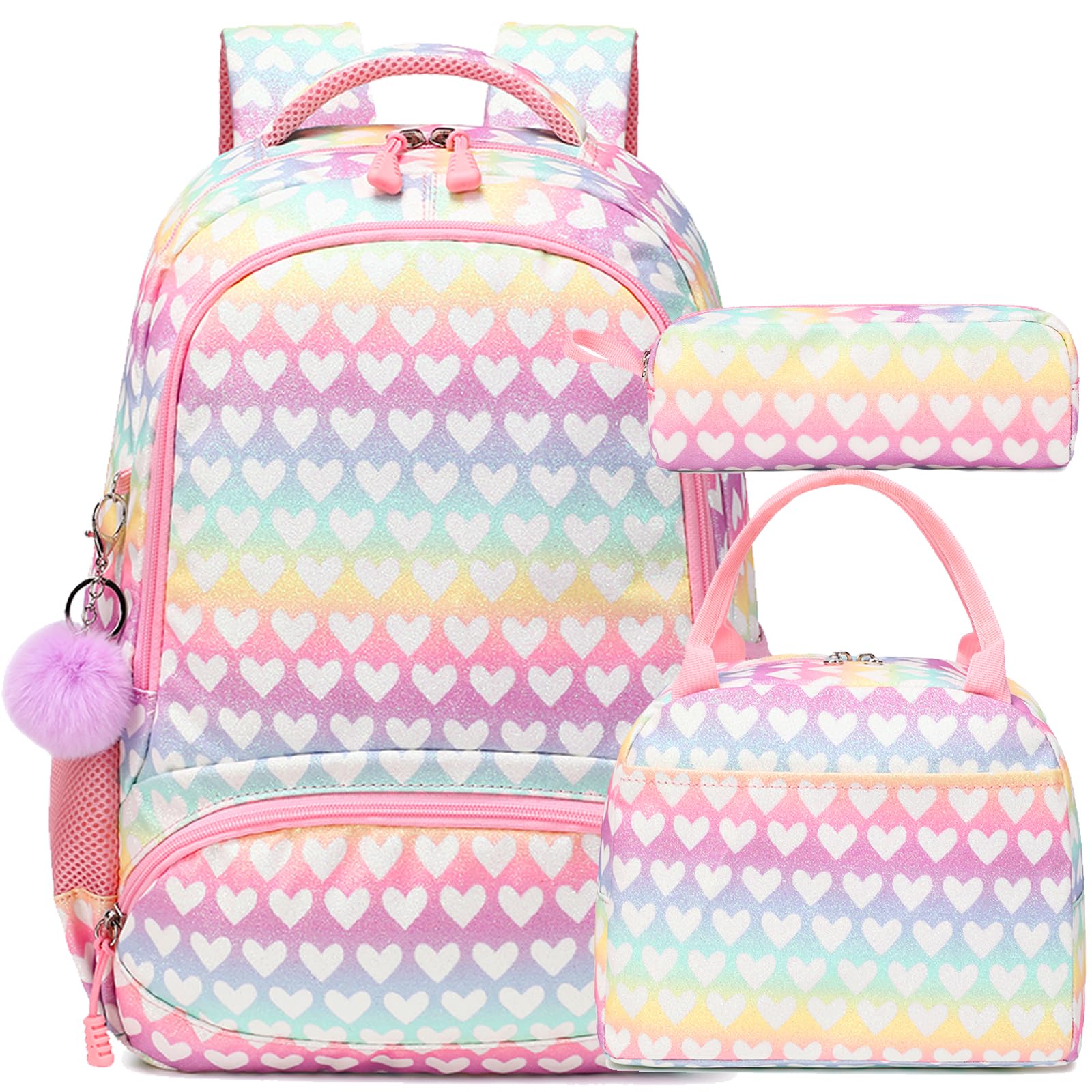 **Cute Unicorn Backpack for Girls - Waterproof School Bookbag with Pencil Case & Lunch Box - Perfect for Elementary, Middle School & Travel**    *(Use Case: Ideal for school, travel, camping, sleepovers, and everyday adventures!)*