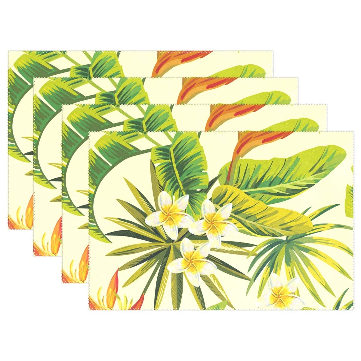 Mohado 6-Pack Tropical Flowering Plant Placemats - Heat & Stain Resistant Washable Table Mats for Dining & Kitchen - Perfect for Everyday Meals, Dinner Parties & Outdoor Entertaining