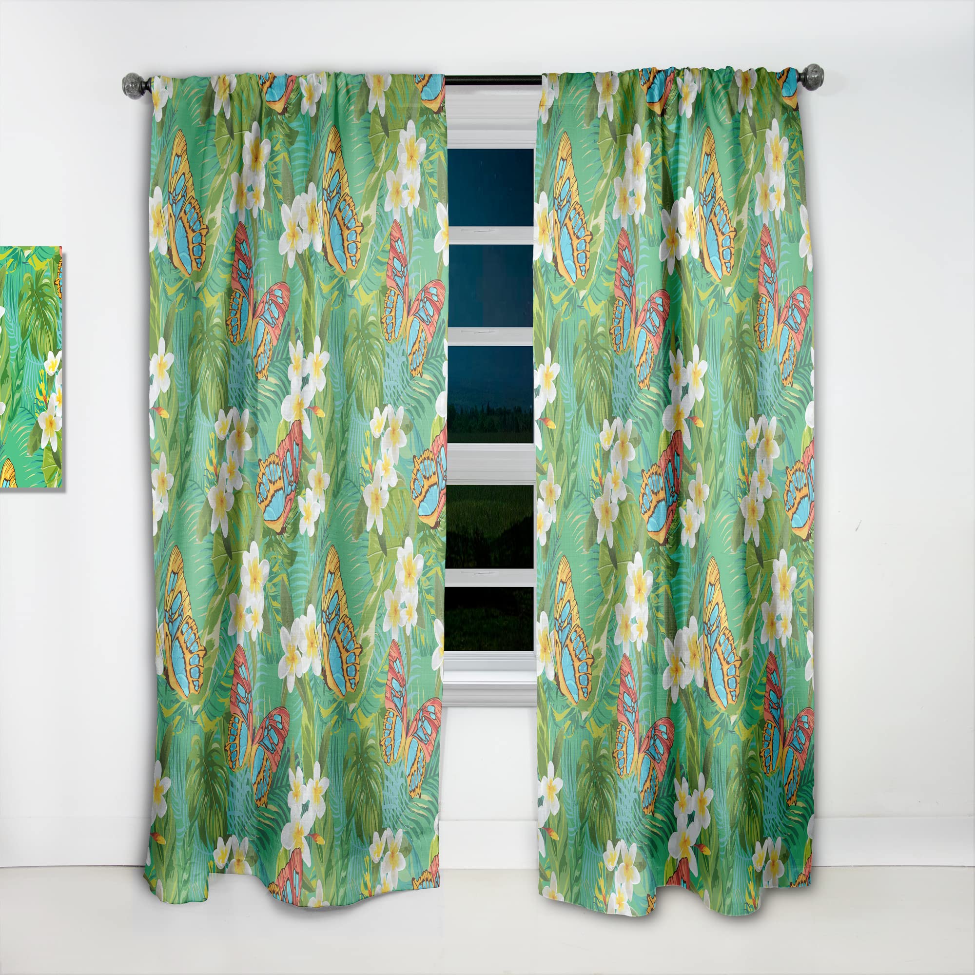 DesignQ Tropical Floral Butterfly Blackout Curtains - Thermal Insulated Single Panel (52x84 Inches) for Bedroom & Living Room - Elegant Window Treatment for Home Decor & Sun Protection