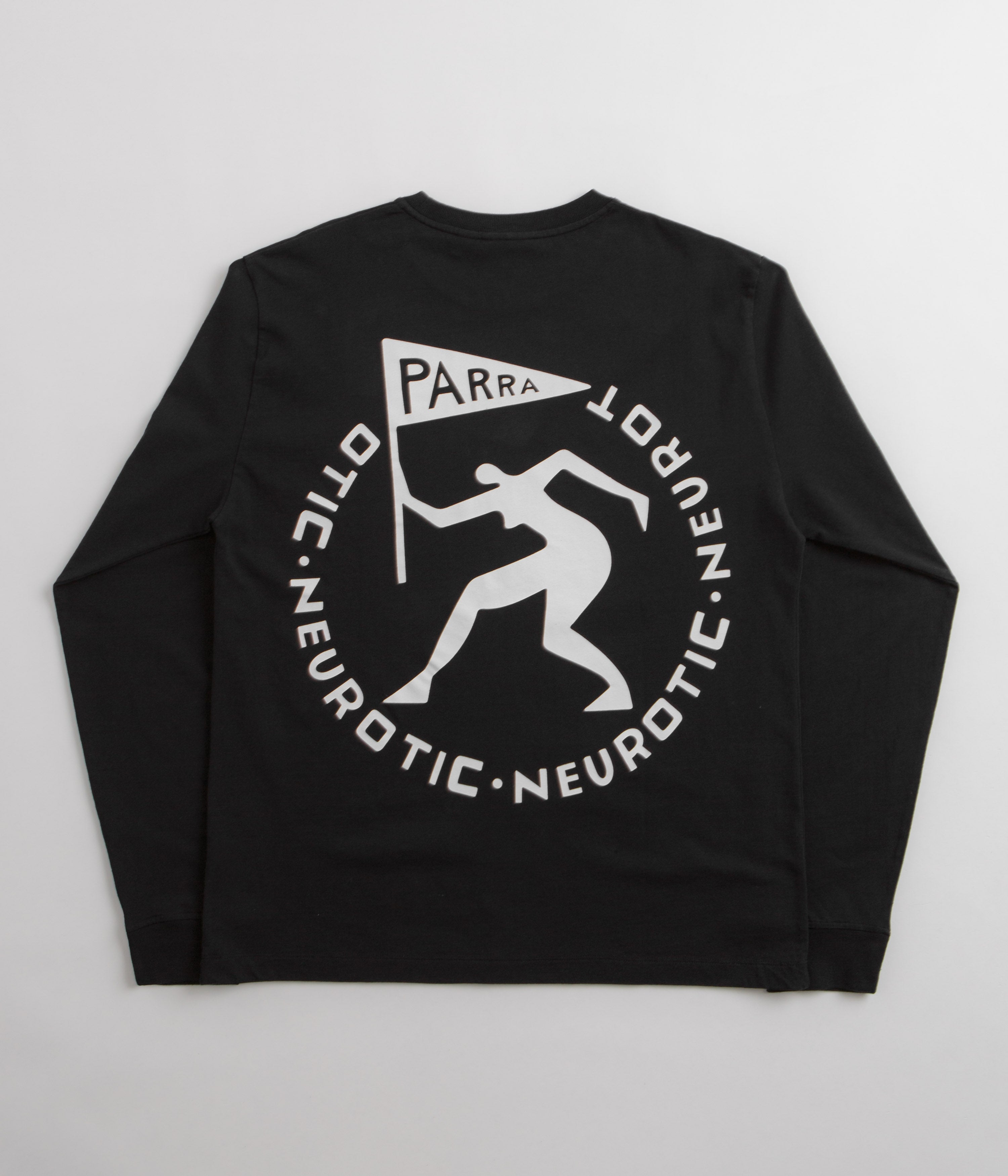 Parra Neurotic Flag Graphic Long Sleeve T-Shirt for Men - Black Cotton Streetwear Top for Casual Wear & Skateboarding