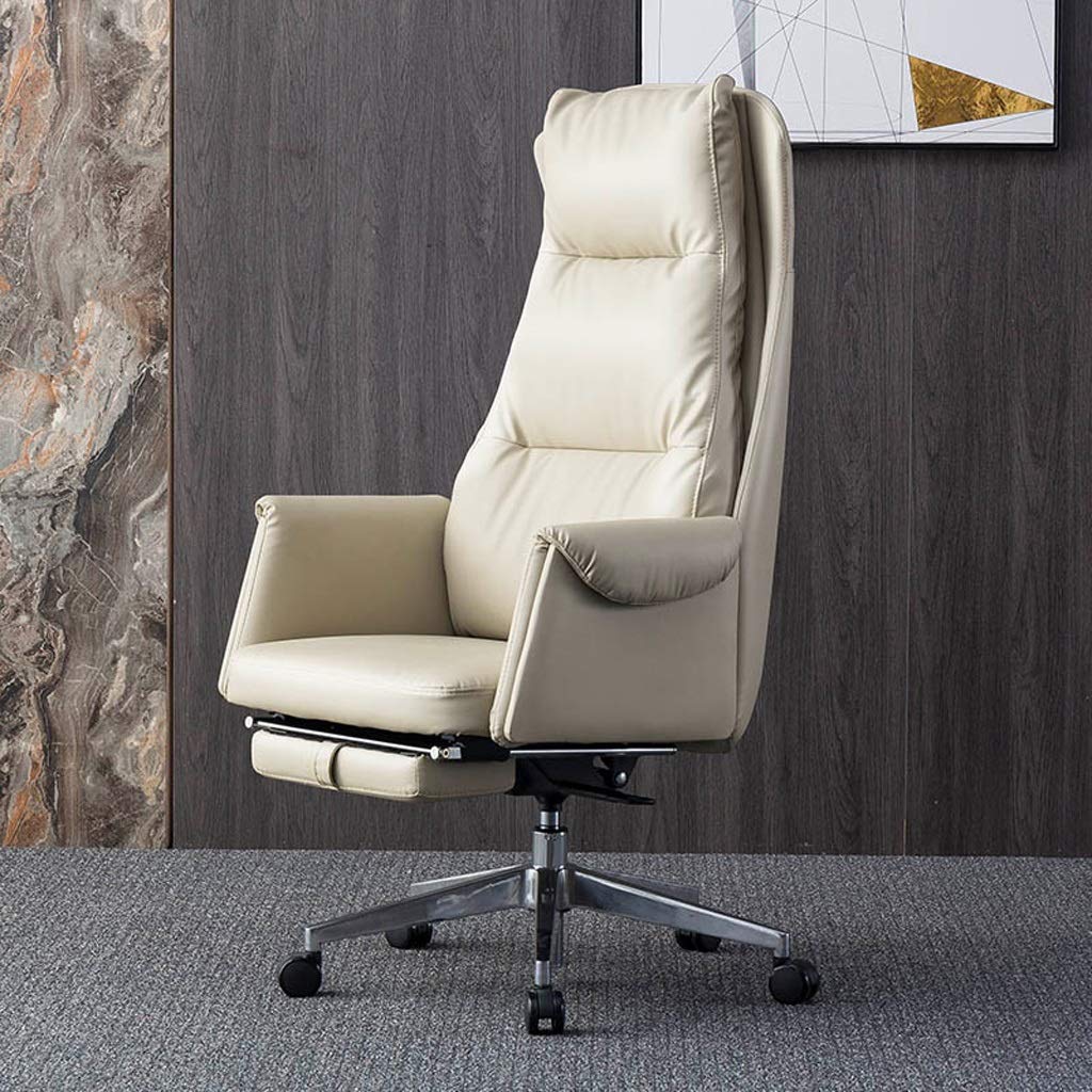 FMOGE Ergonomic Office Desk Chair - PU Leather Executive Swivel Chair with Adjustable Height & Lumbar Support for Home, Business, and Gaming - Comfortable Reclining Computer Chair (White) - Perfect for Long Work Hours, Video Conferencing, and Home Office Setup