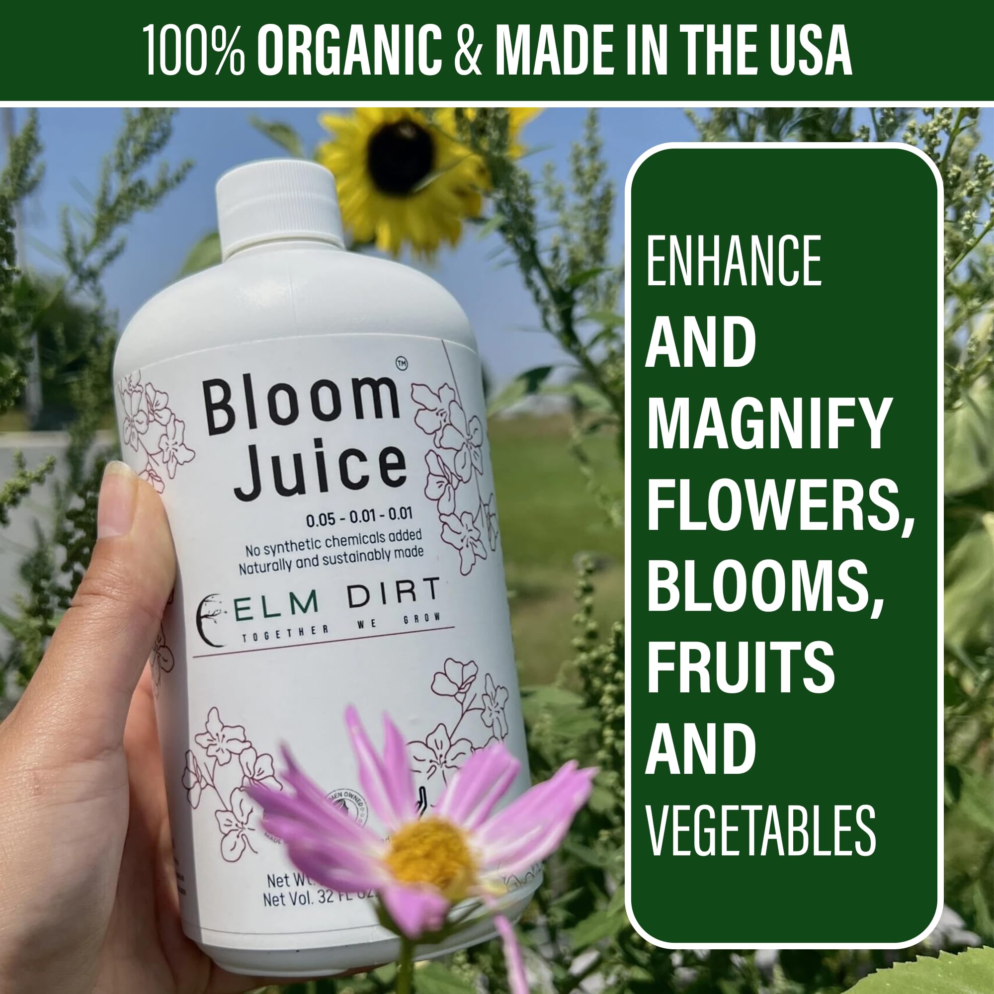 Elm Dirt's Bloom Juice - Premium Liquid Fertilizer for All Flowering Plants (3-Pack) | Boosts Blooms for Roses, Orchids & Garden Flowers | Perfect for Indoor & Outdoor Plants