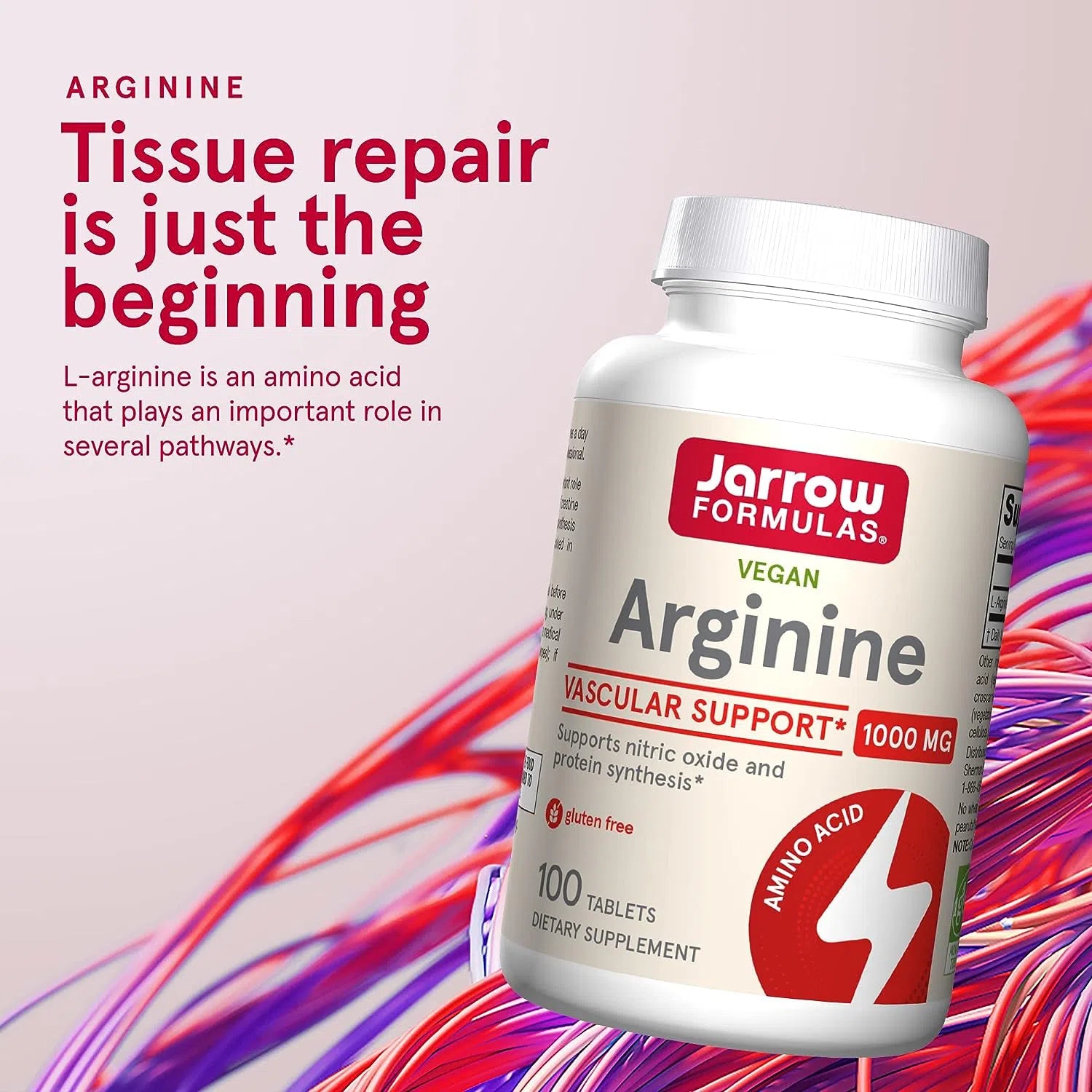 Jarrow Formulas Arginine 1000 mg Supplement - Supports Heart Health, Blood Circulation & Athletic Performance - Nitric Oxide Booster for Workout, Exercise & Cardiovascular Support (120 Capsules)