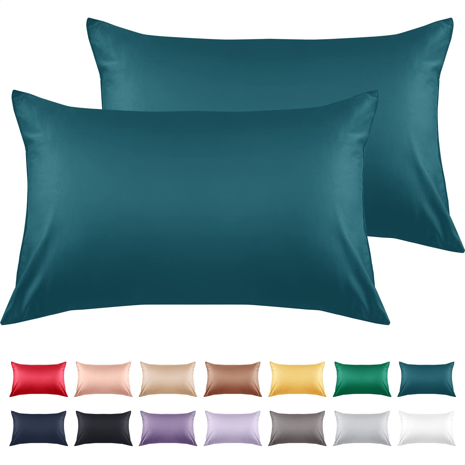 Premium 600 Thread Count Cotton Pillowcases Set of 2 - 20x26 Inches Standard Size, Soft Long Staple Breathable Pillow Covers with Envelope Closure (Dark Teal) | Luxury Bedding for Home, Hotel & Guest Room Use