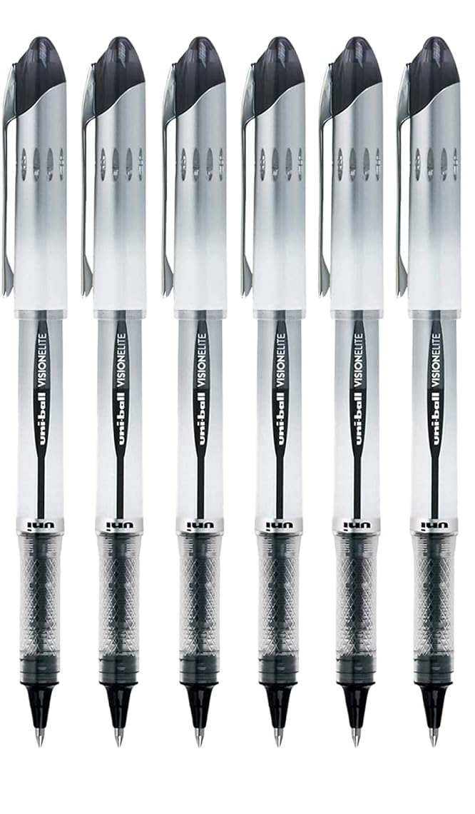 Uni-ball Vision Elite Rollerball Pens - 0.8mm Bold Point Black Ink (6-Pack) with Reusable Pouch | Smooth Writing for Office, School & Journaling | Premium Rollerball Pen Set for Professionals & Students