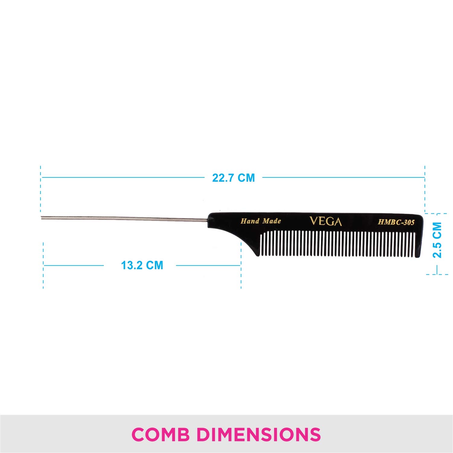 Premium Large Vega Nail File & Steel Pin Tail Comb with Fine Teeth - Professional Black Manicure & Styling Tools for Salon, Home Hair Care, and Travel Grooming Kit