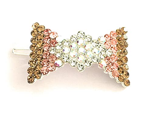 Elegant Hair Clips for Women & Girls - Small Center Clips with White, Brown & Peach Stones | Stylish Metal Barrettes for Few Strands of Hair | Perfect for School, Parties & Everyday Wear