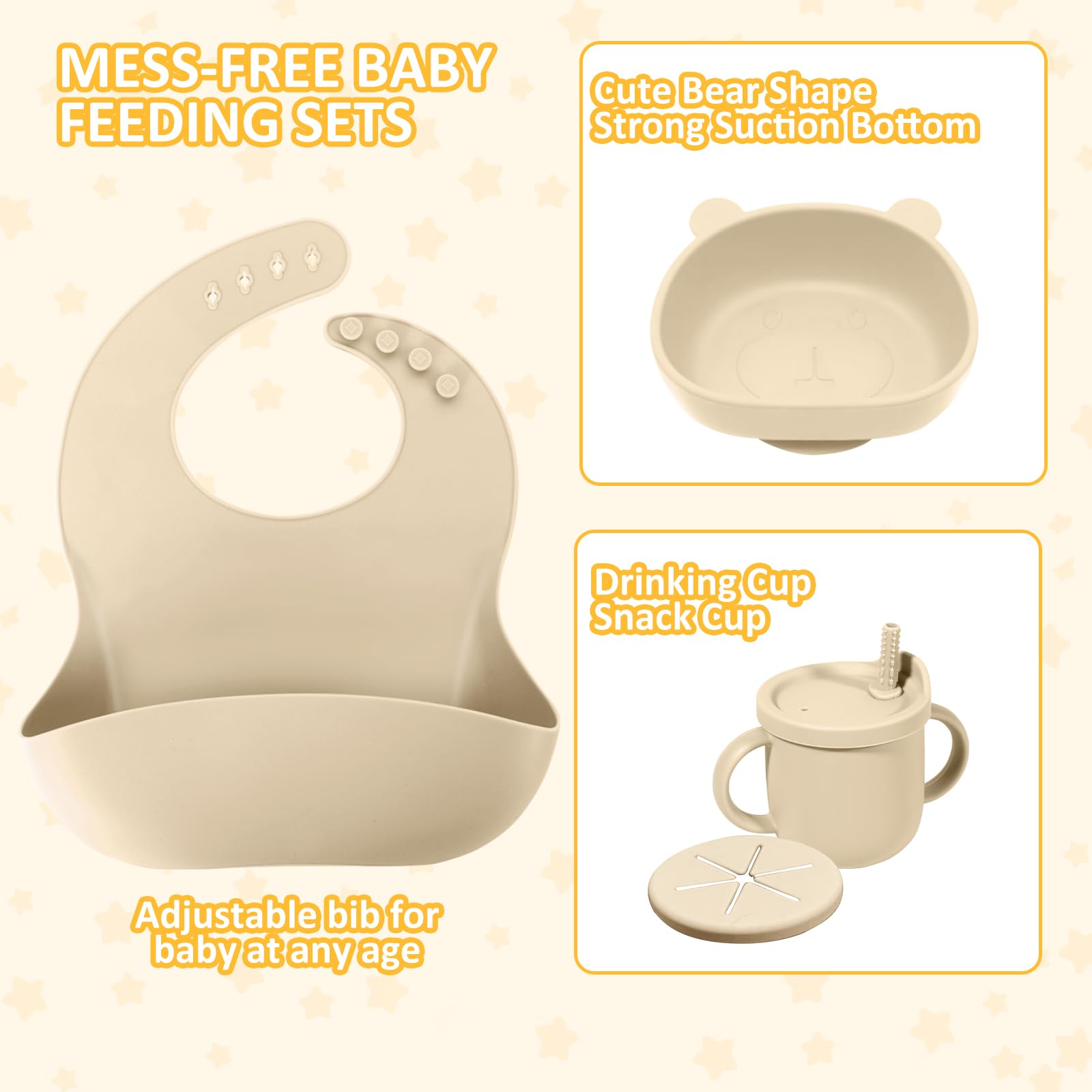 **Best Silicone Baby Feeding Set for Self Feeding | Toddler & Infant Eating Utensils with Suction Bowl, Divided Plate, Sippy Cup, Spoons, Forks & Teether | Adjustable Bib for Babies 6+ Months | Perfect for Baby-Led Weaning & Mess-Free Mealtime**