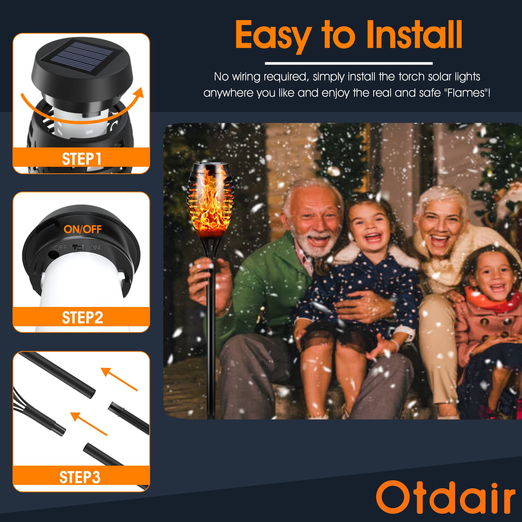 Otdair Solar Torch Lights with Flickering Flame - 96LED (6 Pack) & 12LED (12 Pack) Waterproof Outdoor Tiki Torch Lights - IP65 Weatherproof, Auto On/Off - Perfect for Garden, Patio, Yard, Pathway, Poolside & Camping Decor