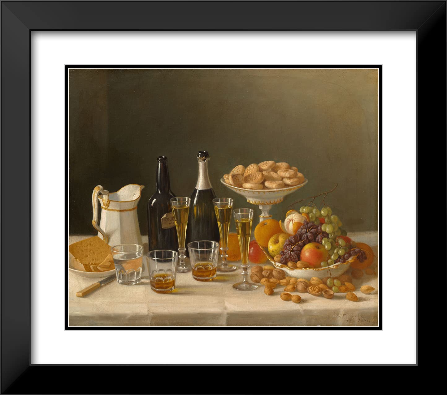 John F. Francis Wine, Cheese, and Fruit 22x20 Black Modern Framed Art Print - Double Matted Wall Decor for Dining Room, Kitchen & Home Office