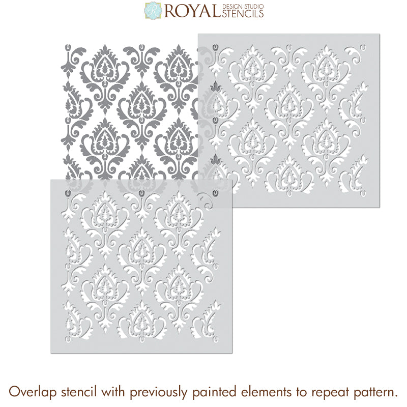 Anika Ikat Damask Furniture Stencil - DIY Home Decor, Wood Painting Template for Tables, Chairs, Cabinets - Perfect for Upcycling Projects & Custom Furniture Design