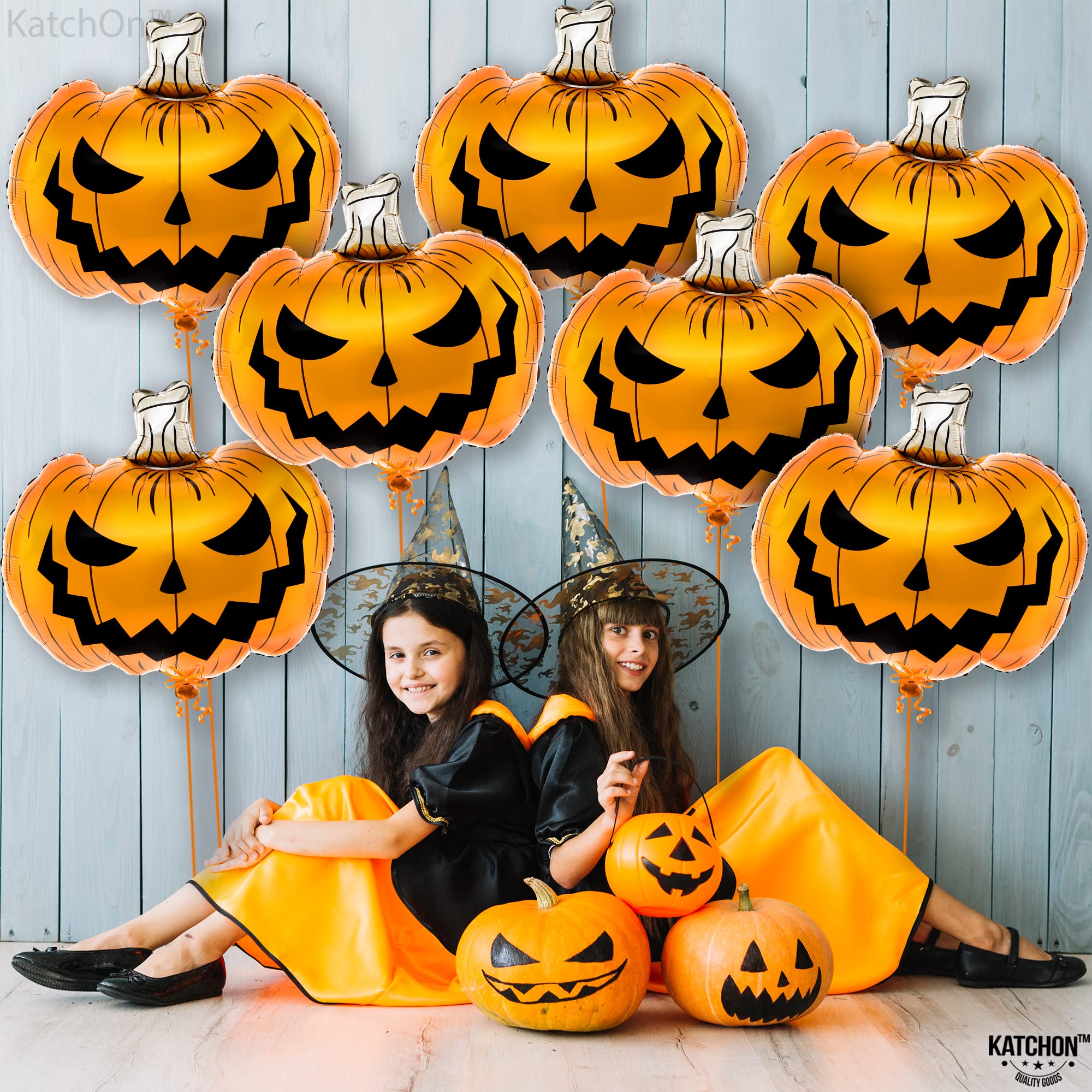 KatchOn 25 Inch Scary Halloween Pumpkin Balloons - Pack of 10 | Large Orange Foil Balloons for Halloween Party Decorations, Pumpkin Patch Displays & Spooky Home Decor | Perfect for Halloween Parties, Haunted Houses & Fall Festival Decor