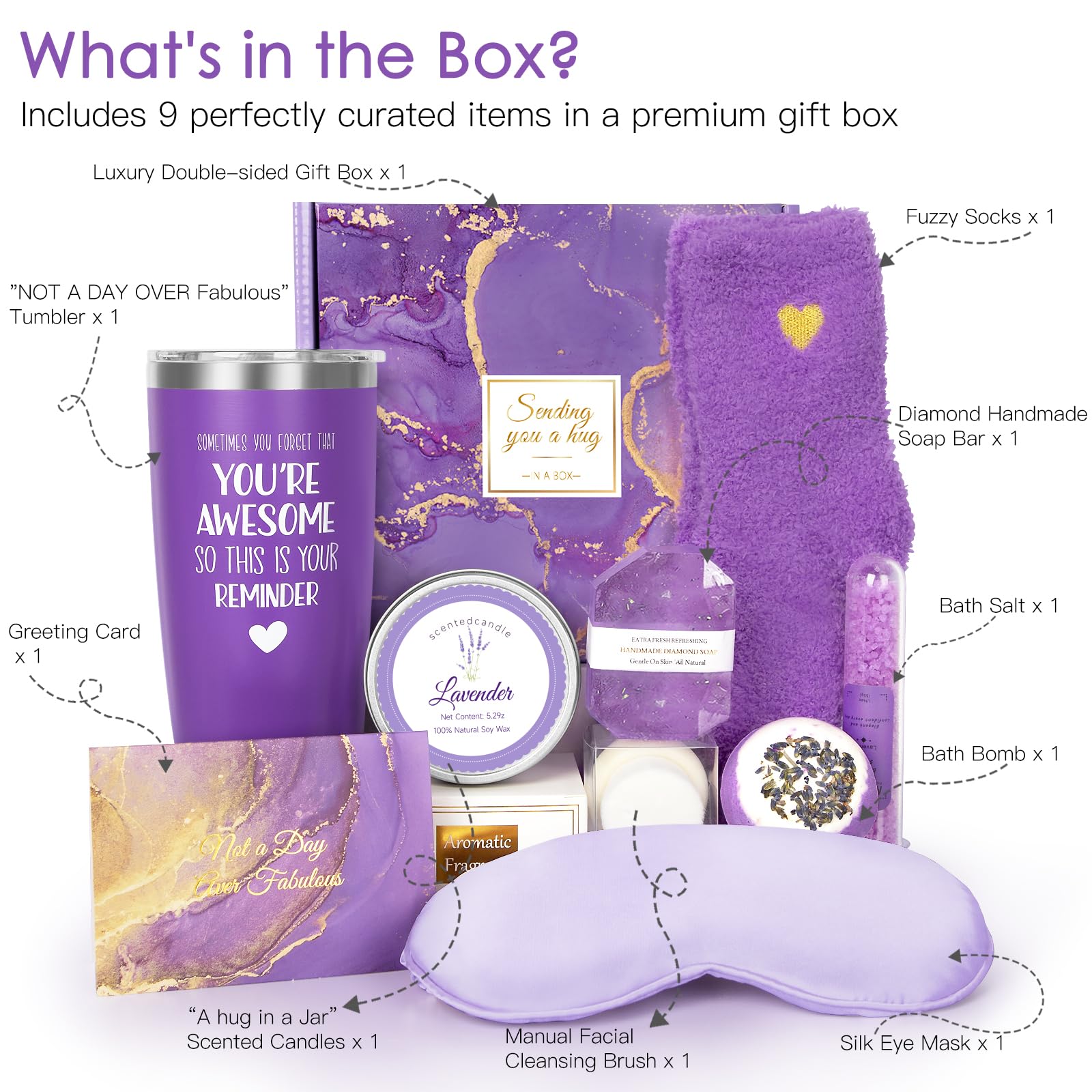 9-Piece Relaxing Spa Gift Basket Set for Women - Unique Birthday, Valentine's Day, Friendship Gifts for Her, Mom, Sister, Wife, Coworker & Teacher - Perfect for Self-Care, Pampering & Special Occasions