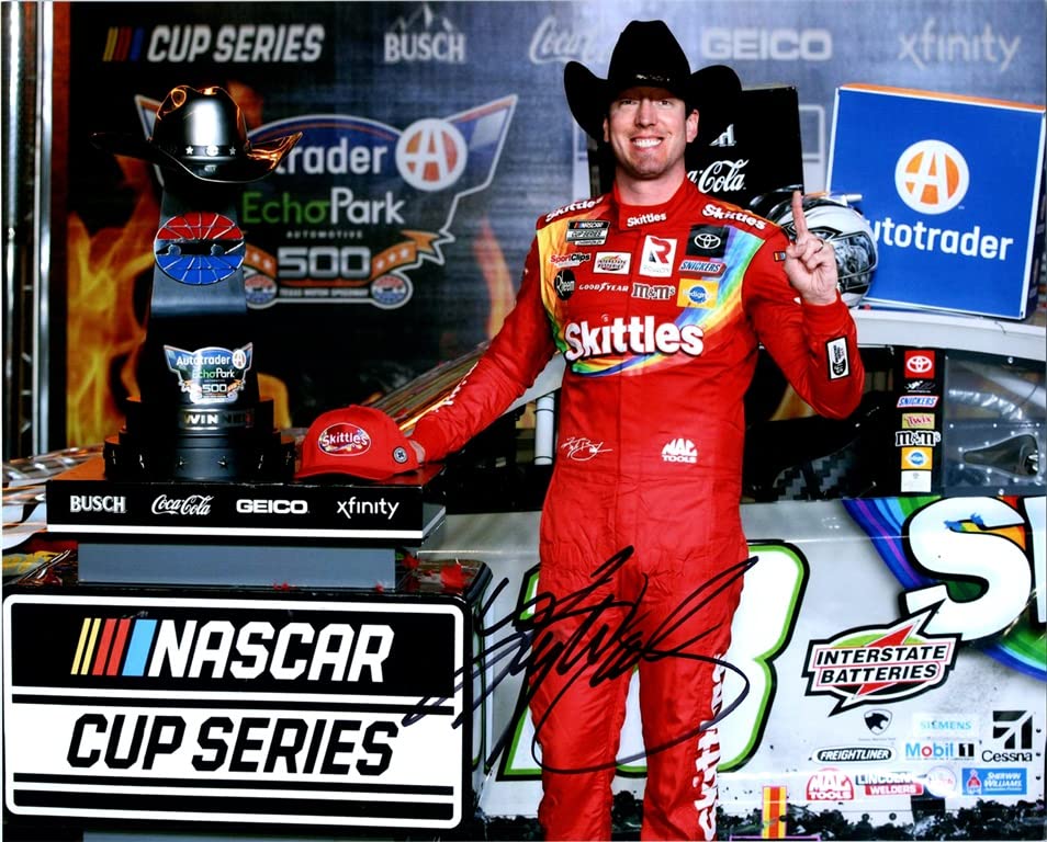 Autographed 2020 Kyle Busch #18 Skittles Zombie Texas Race Win 8x10 Glossy Photo with COA - Victory Lane Cowboy Signed Memorabilia for NASCAR Fans & Sports Collectors