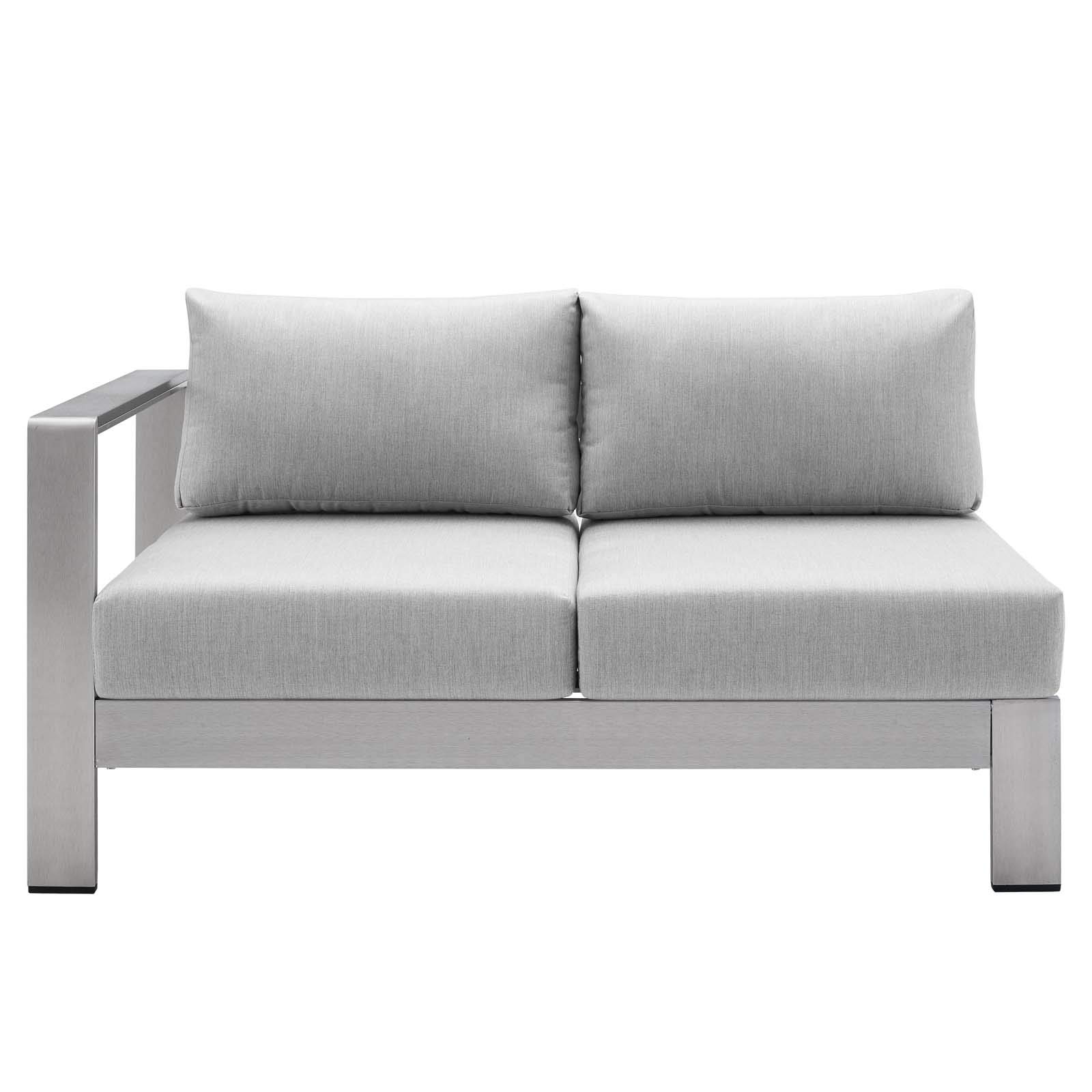Modway Shore Sunbrella® Fabric Aluminum Outdoor Patio Left-Arm Loveseat in Silver Gray - Waterproof & UV Resistant for Poolside, Garden & Backyard Relaxation