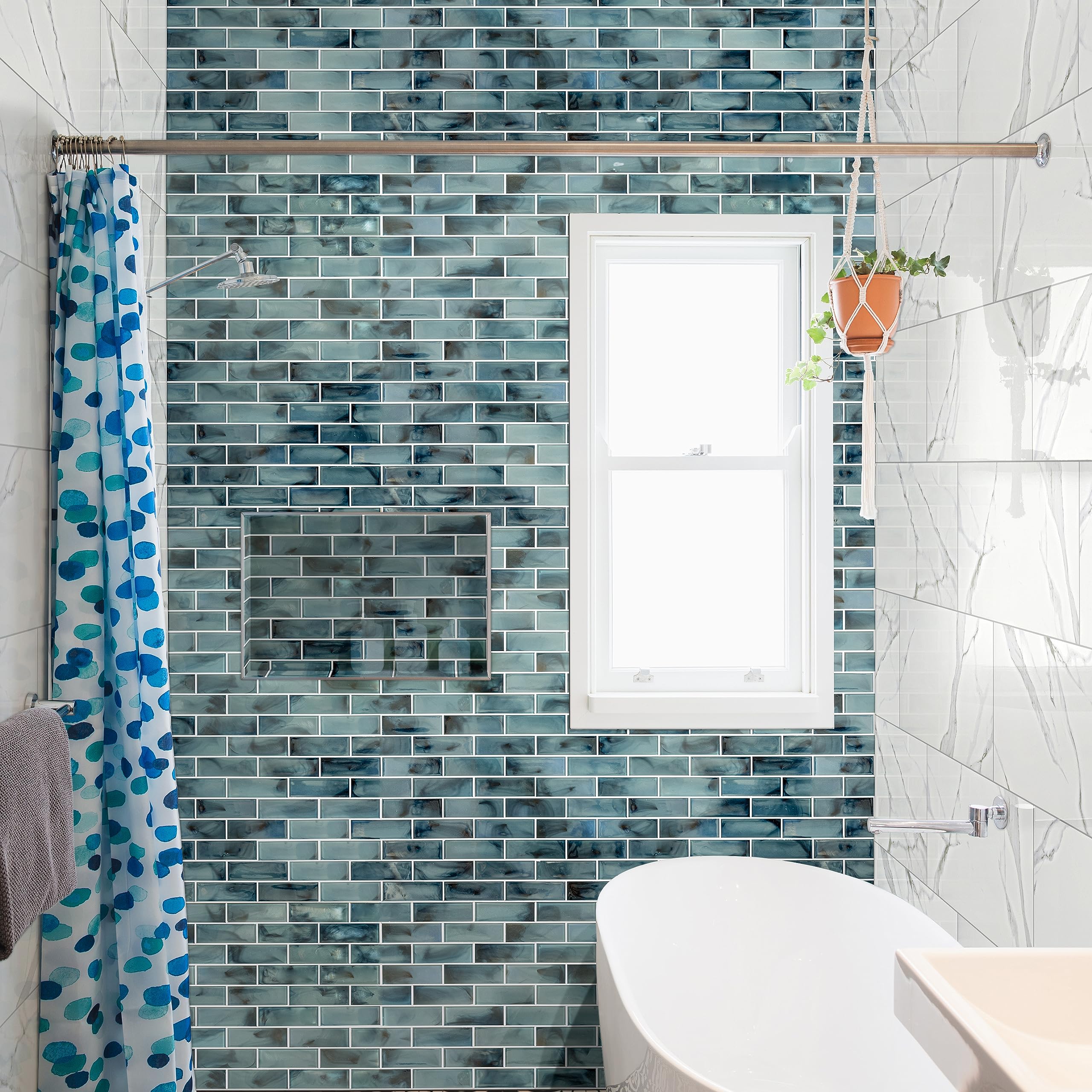 MSI Blue Shimmer 11.75x11.75 Inch Glass Subway Tile - Premium Kitchen Backsplash, Bathroom Wall & Shower Tile (2x6 Inch) - Perfect for Modern Home Renovation, Coastal Decor & Spa-Inspired Bathrooms