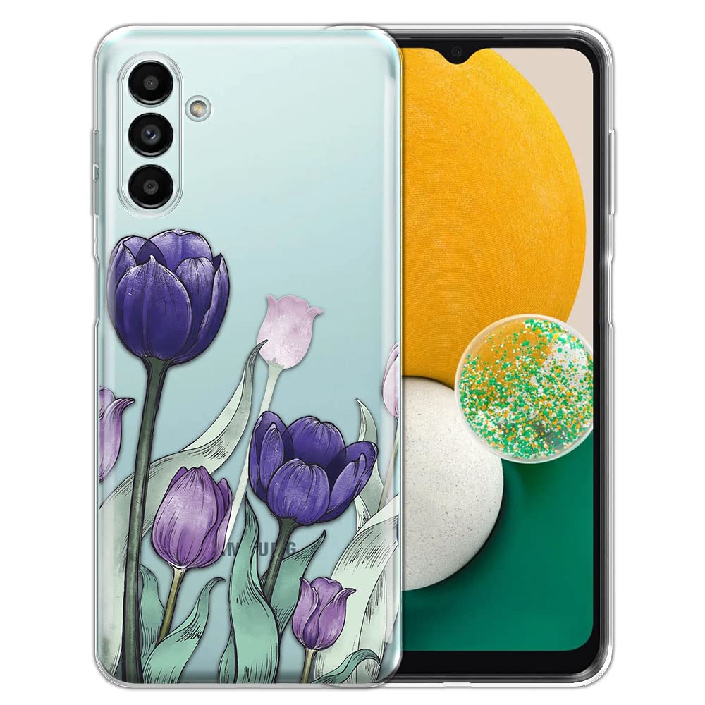 FINCIBO Clear Transparent TPU Silicone Case for Samsung Galaxy A13 5G (6.5 inch 2021 Model) - Soft Gel Skin Protector with Tulip Flower Design | Perfect for Everyday Protection & Style