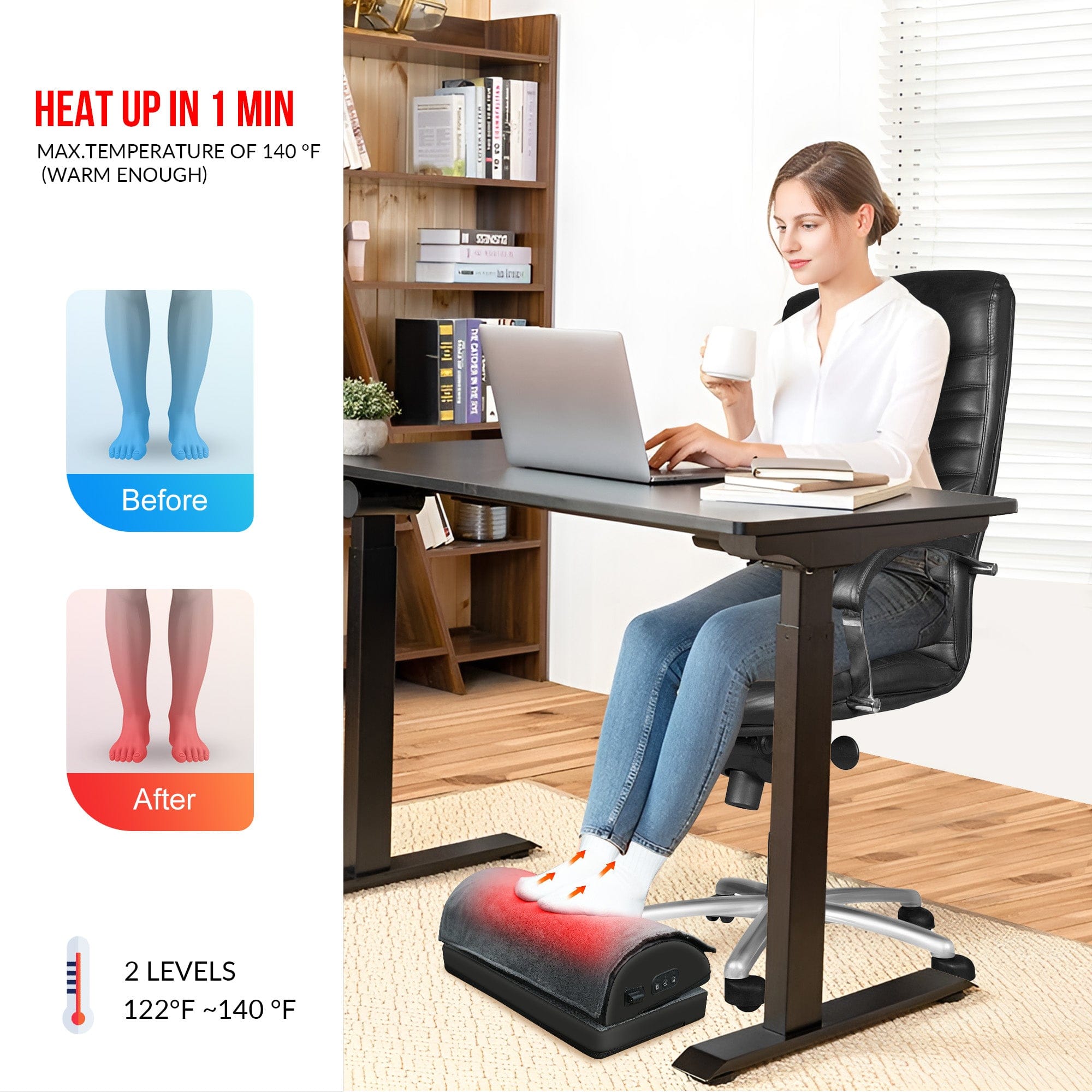 Snailax Memory Foam Vibration Foot Massager with Heat - Under Desk Foot Spa for Office & Home Use - Relieves Pain, Stress & Fatigue - Perfect for Work, Relaxation & Circulation Boost