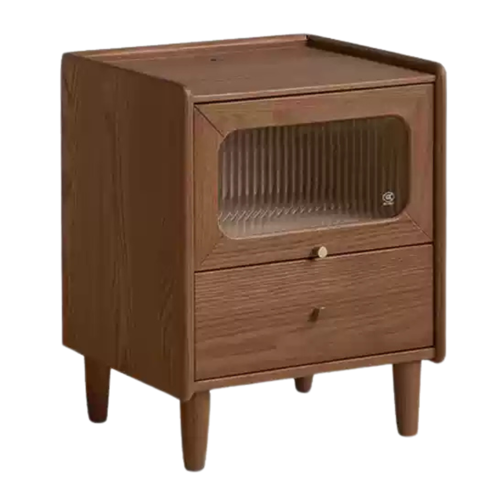 Solid Oak Wood Nightstand with Built-in LED Light - Modern Bedside Table for Bedroom, Living Room, or Office