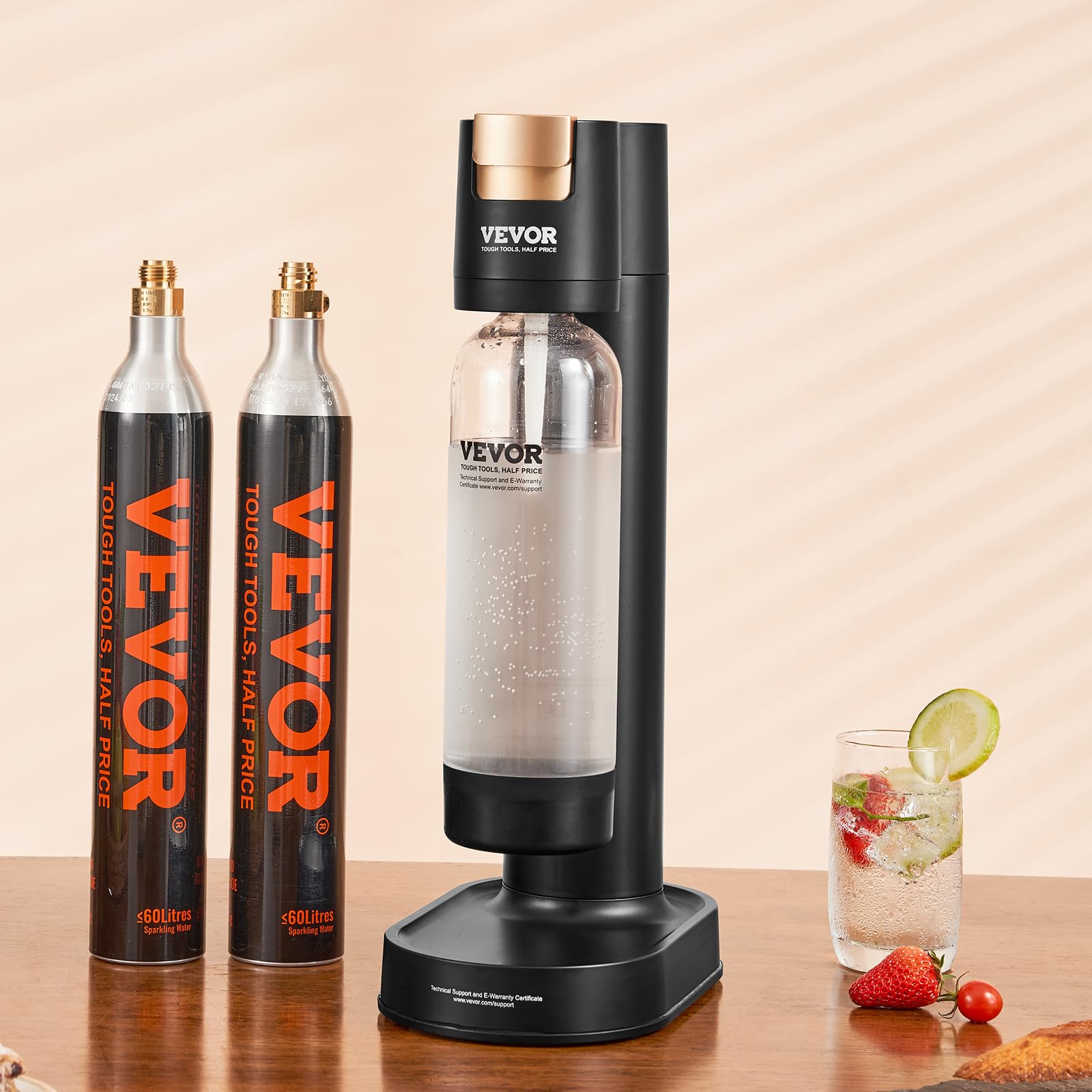VEVOR Sparkling Water Maker - Home Soda Machine with BPA-Free 1L PET Bottle & 2 CO2 Cylinders (60L Compatible) | DIY Carbonated Drinks for Kitchen, Office & Parties | No CO2 Gas Included