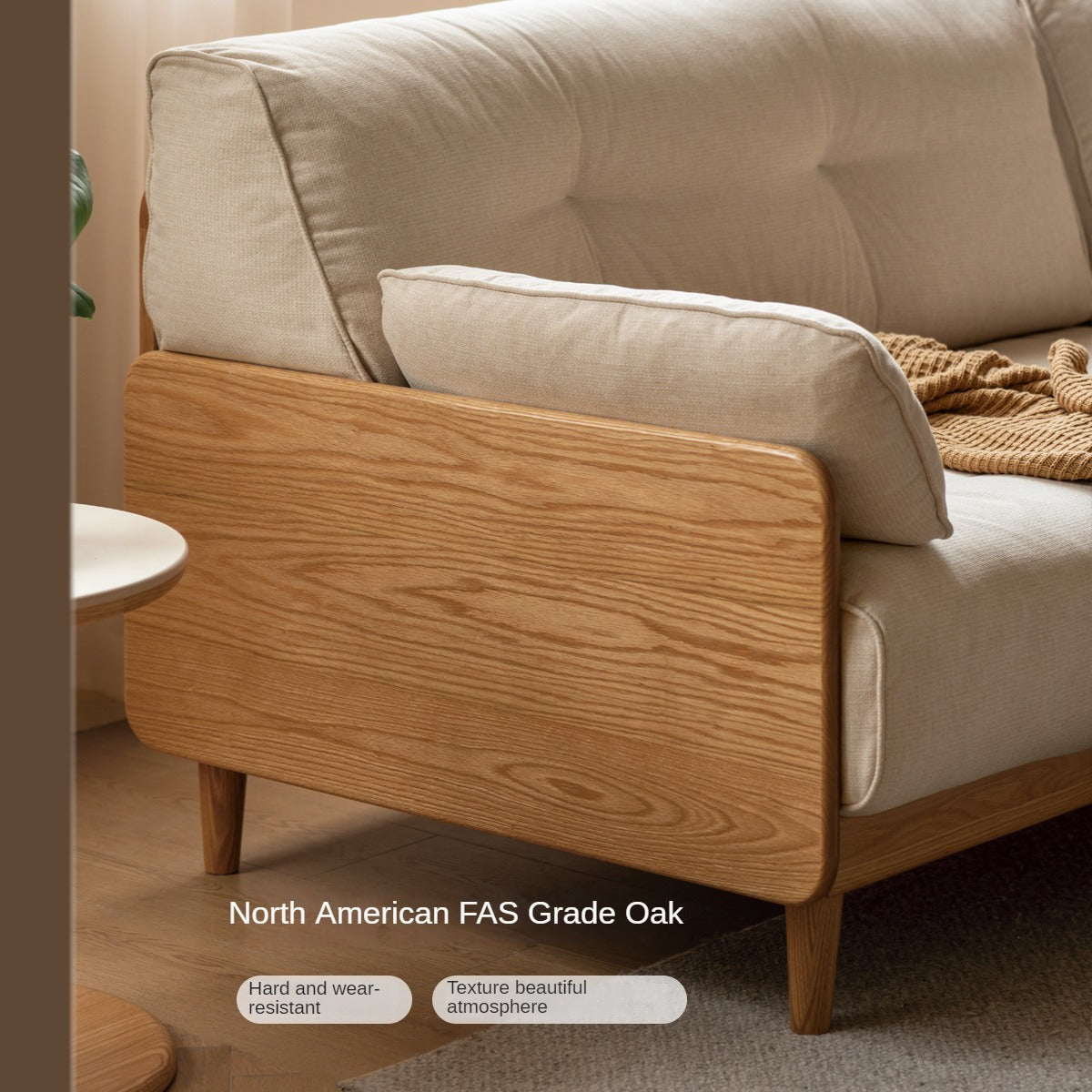 Solid Oak Wood Straight Fabric Sofa - Modern Living Room Furniture for Home & Office Comfort