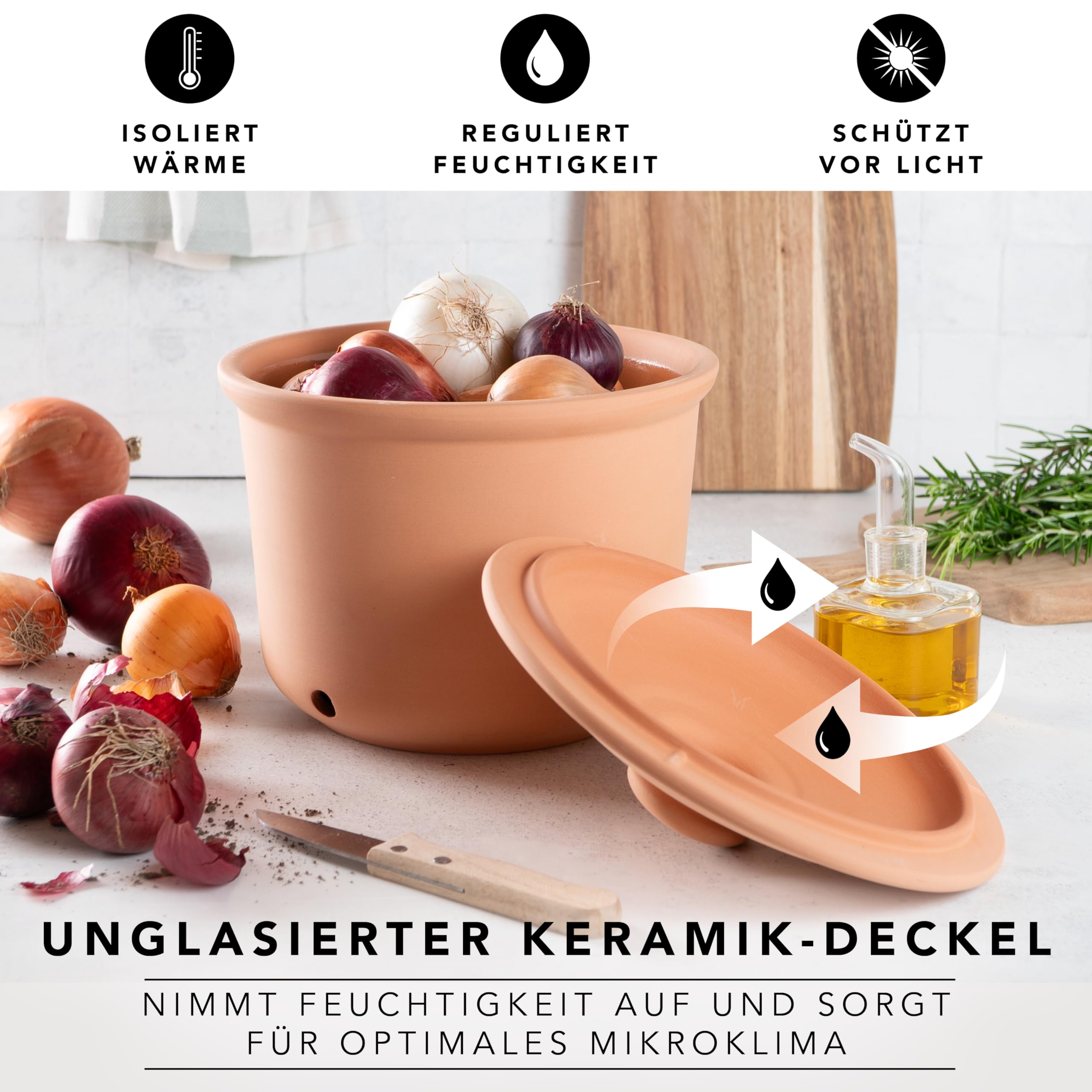 Römertopf Clay Storage Jar for Onions - 1.5L (415 05) | Airtight Kitchen Container for Garlic, Potatoes & Vegetables | Perfect for Pantry Organization & Fresh Food Preservation
