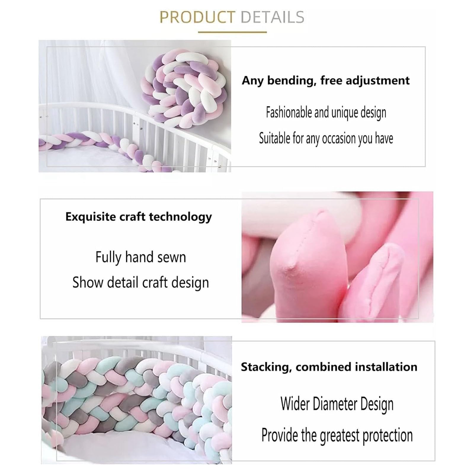 Soft Beige Baby Bedside Protector & Pillow Set - Crib Safety for Kids