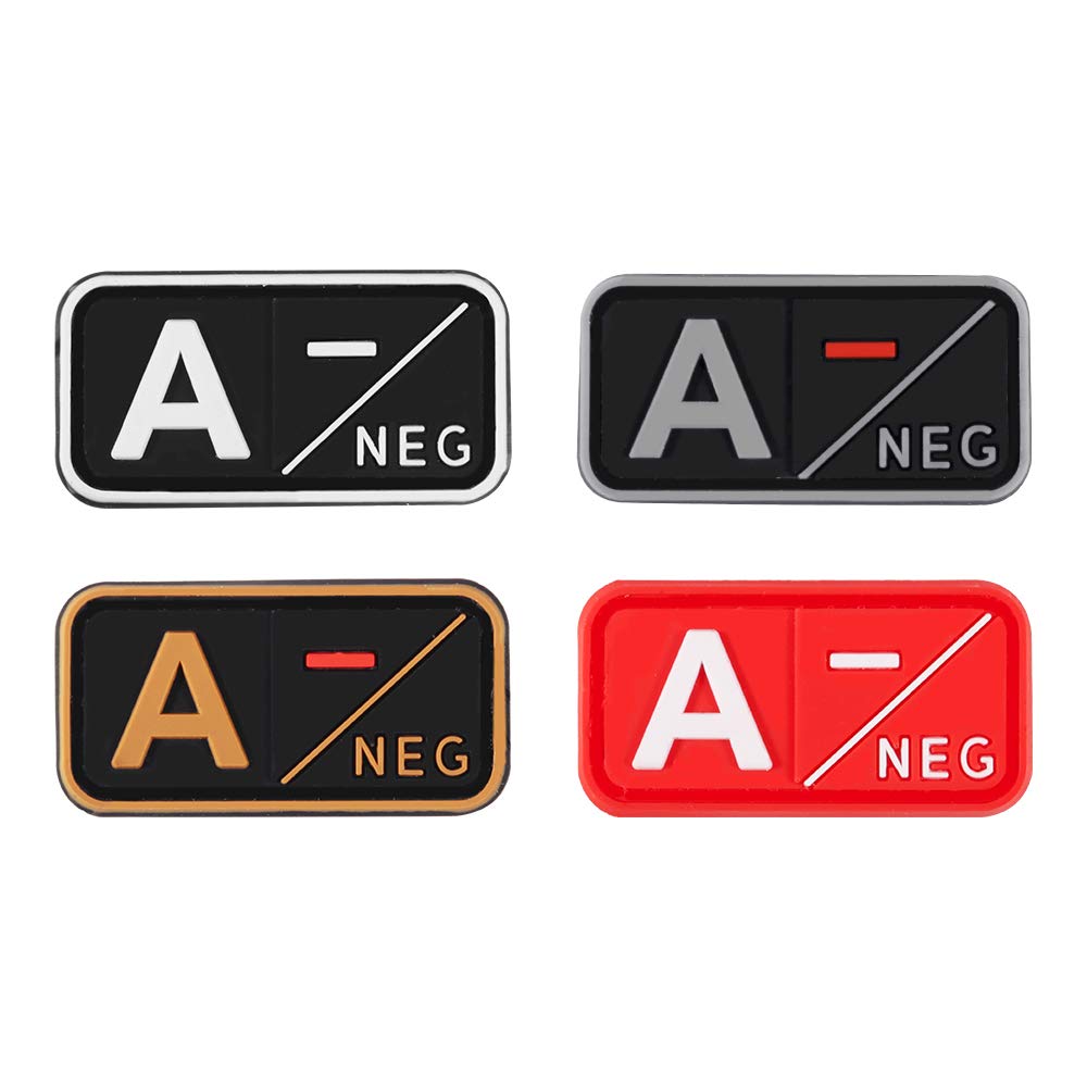 D-FLIFE Blood Type Patch Kit - 3D PVC A+ B+ AB+ O+ Positive & A- B- AB- O- Negative Rubber Fastener (A-) - Perfect for Emergency Medical ID, First Aid Kits, and Outdoor Safety Gear