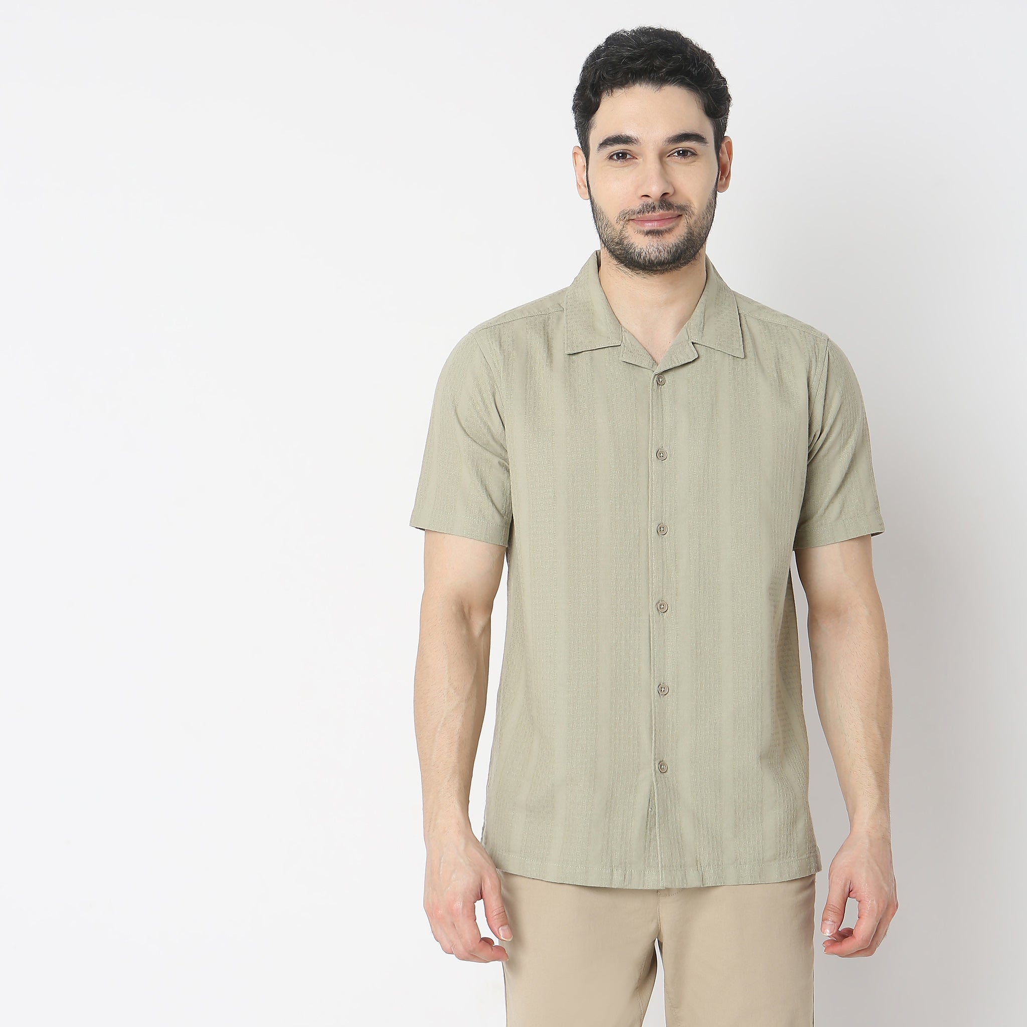 Island Shirt™ 100% Cotton Cuban Collar Dobby Structure Modern Smart Shirt for Men - Breathable Summer Casual Wear, Beach Vacation & Tropical Party Outfit