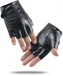 Stylish Perforated Leather Fingerless Gloves for Men & Women - Fashionable Motorcycle Driving & Winter Cycling Accessories - Perfect for Bikers, Outdoor Sports & Cold Weather Protection