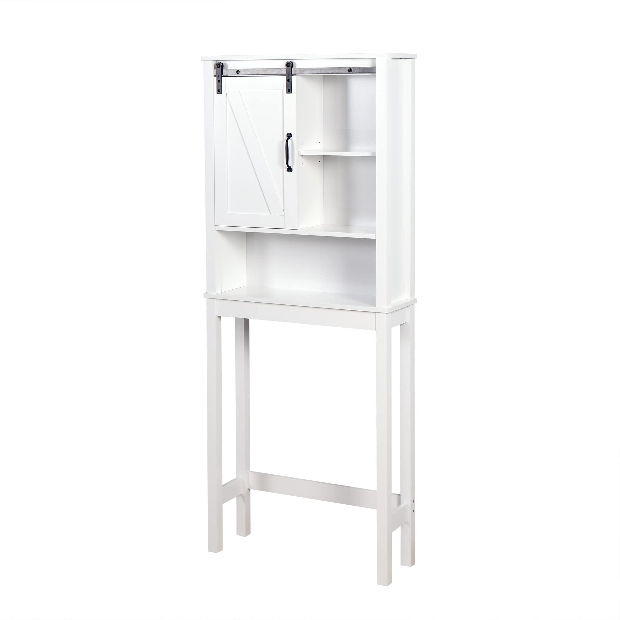 Space Saving Over The Toilet Bathroom Cabinet with Adjustable Shelves - Bathroom Organizer Storage with Open Cube Design, White Barn Door Style - Perfect for Small Bathrooms, Apartments & Powder Rooms