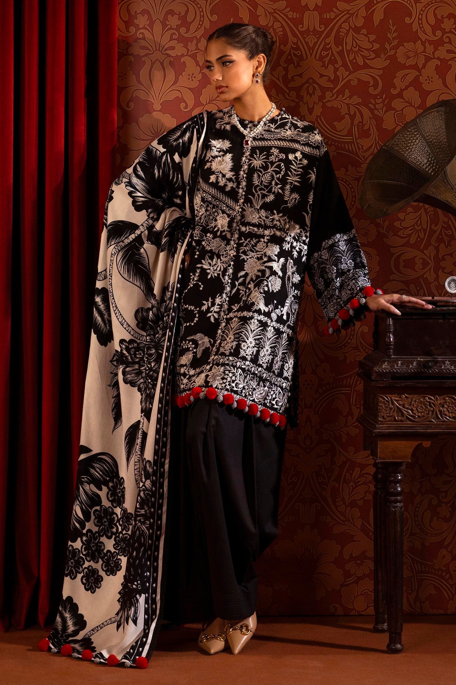 Sana Safinaz Muzlin Winter Stitched Embroidered Dress - Elegant Pakistani Formal Wear for Women | Perfect for Weddings, Parties & Special Occasions