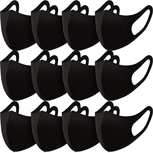 Aovie 12 Pack Reusable Washable Black Face Masks - Breathable & Comfortable for Daily Use, Travel, and Outdoor Activities