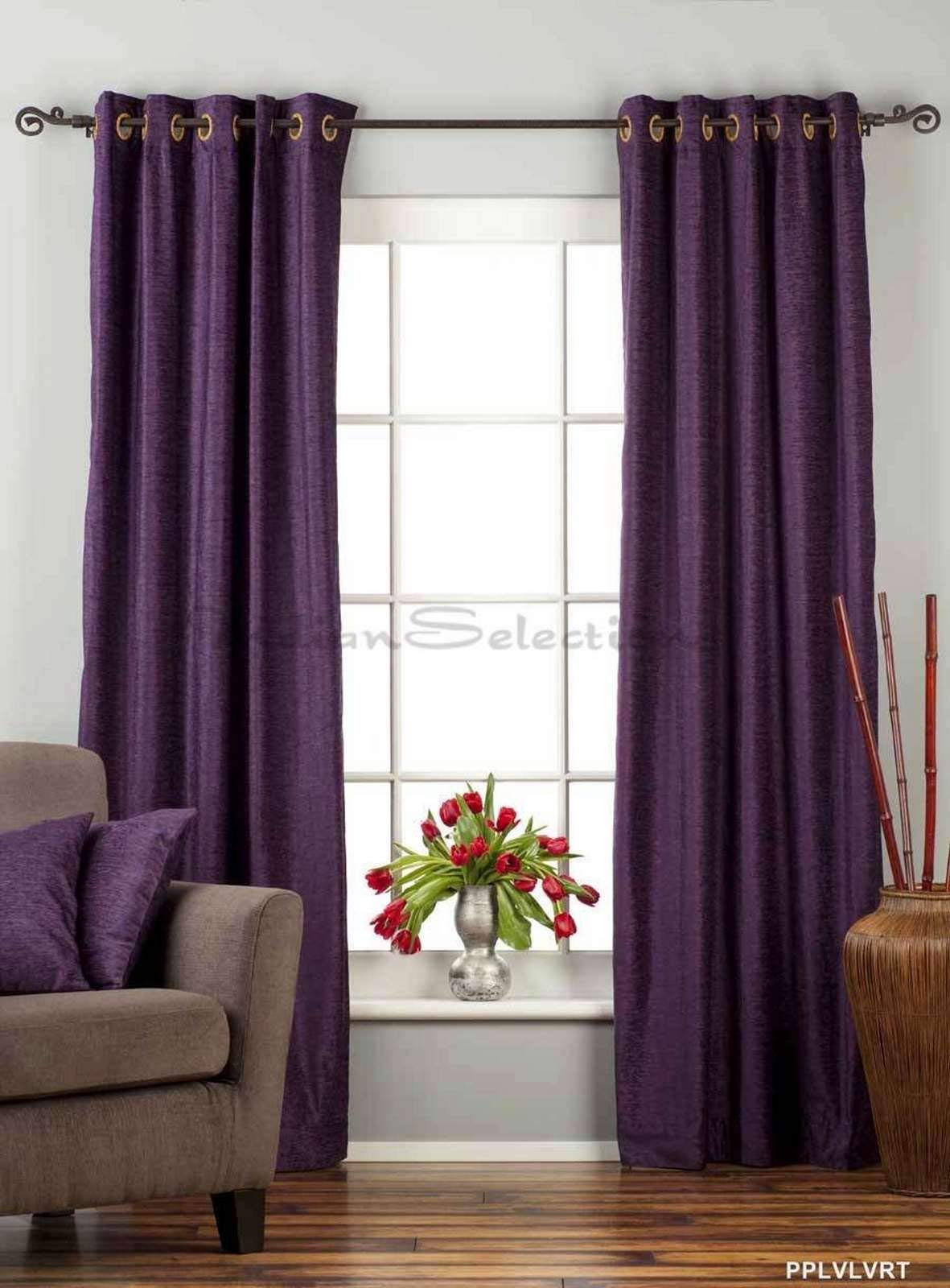 Indian Selections Purple Velvet Curtains with Lined Ring/Grommet Top - 80W x 84L - Elegant Window Drapes for Living Room & Bedroom Decor