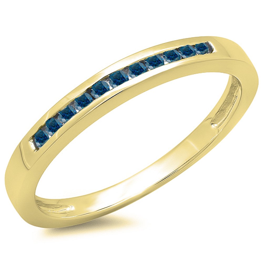 0.15 Cttw 10K Solid Gold Round Blue Diamond Women's Anniversary Wedding Band Stackable Ring - Perfect for Bridal Jewelry, Engagement Gift & Everyday Elegance