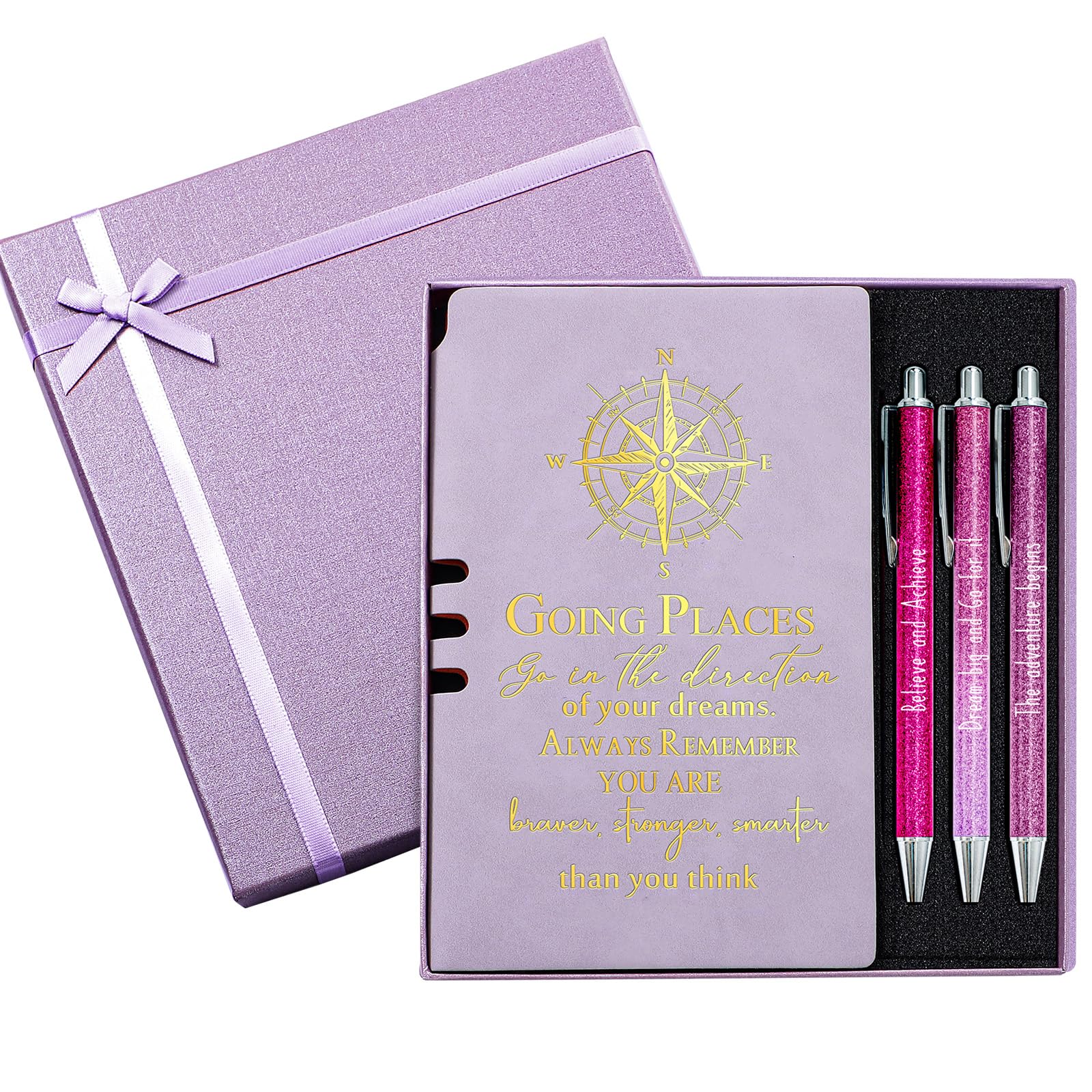 5-Piece Inspirational Journal Gift Set - Purple Leather Notebook & Ballpoint Pen with Gift Box - Perfect Graduation Gifts for College, Senior & Middle School Students - Ideal for Daily Journaling, Note-Taking & Motivational Writing