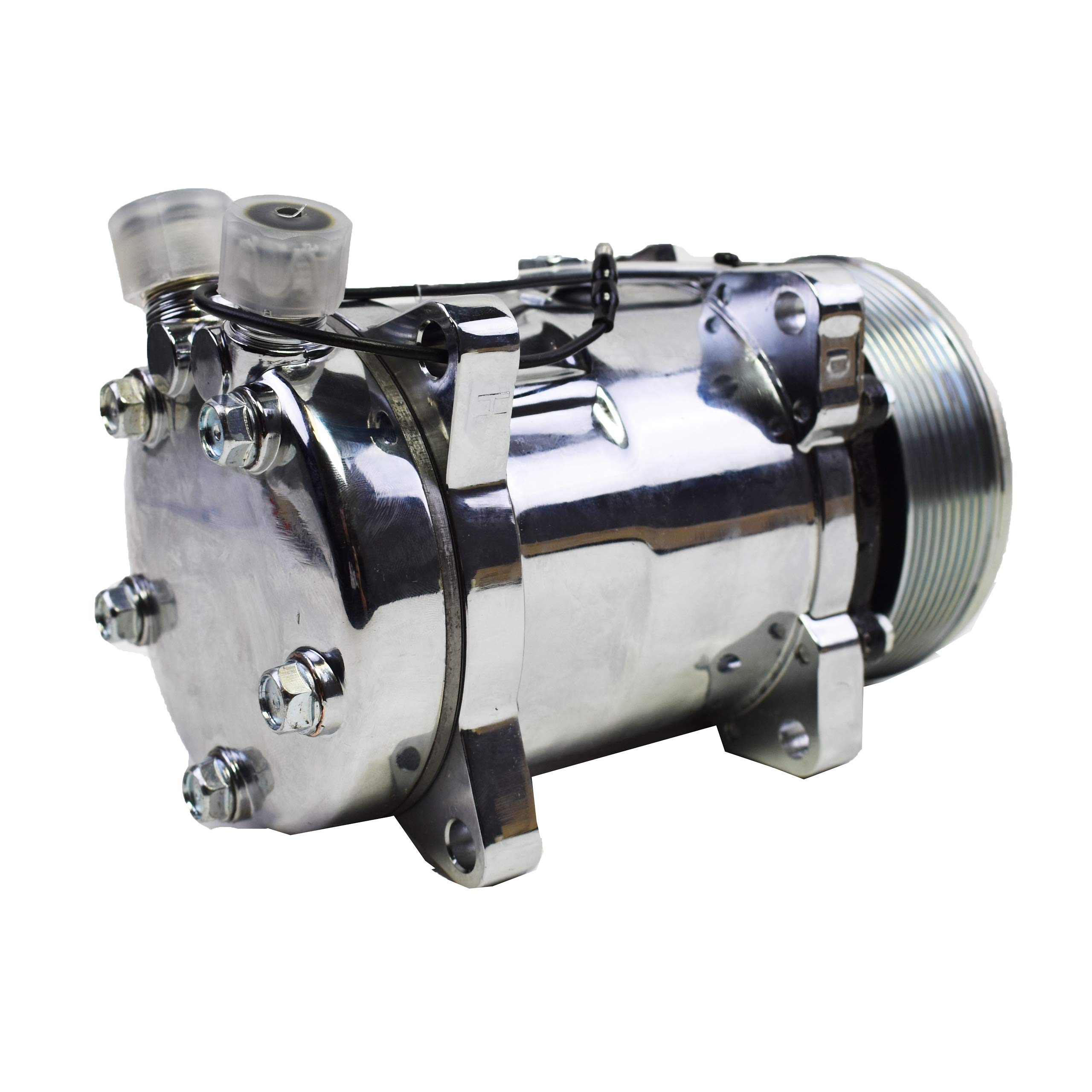 Sanden 508 Style Silver Clutch Serpentine 7 Groove Universal AC Compressor - High Performance Chrome Finish for Car & Truck Air Conditioning Systems - Perfect for Automotive Repair & AC System Upgrades