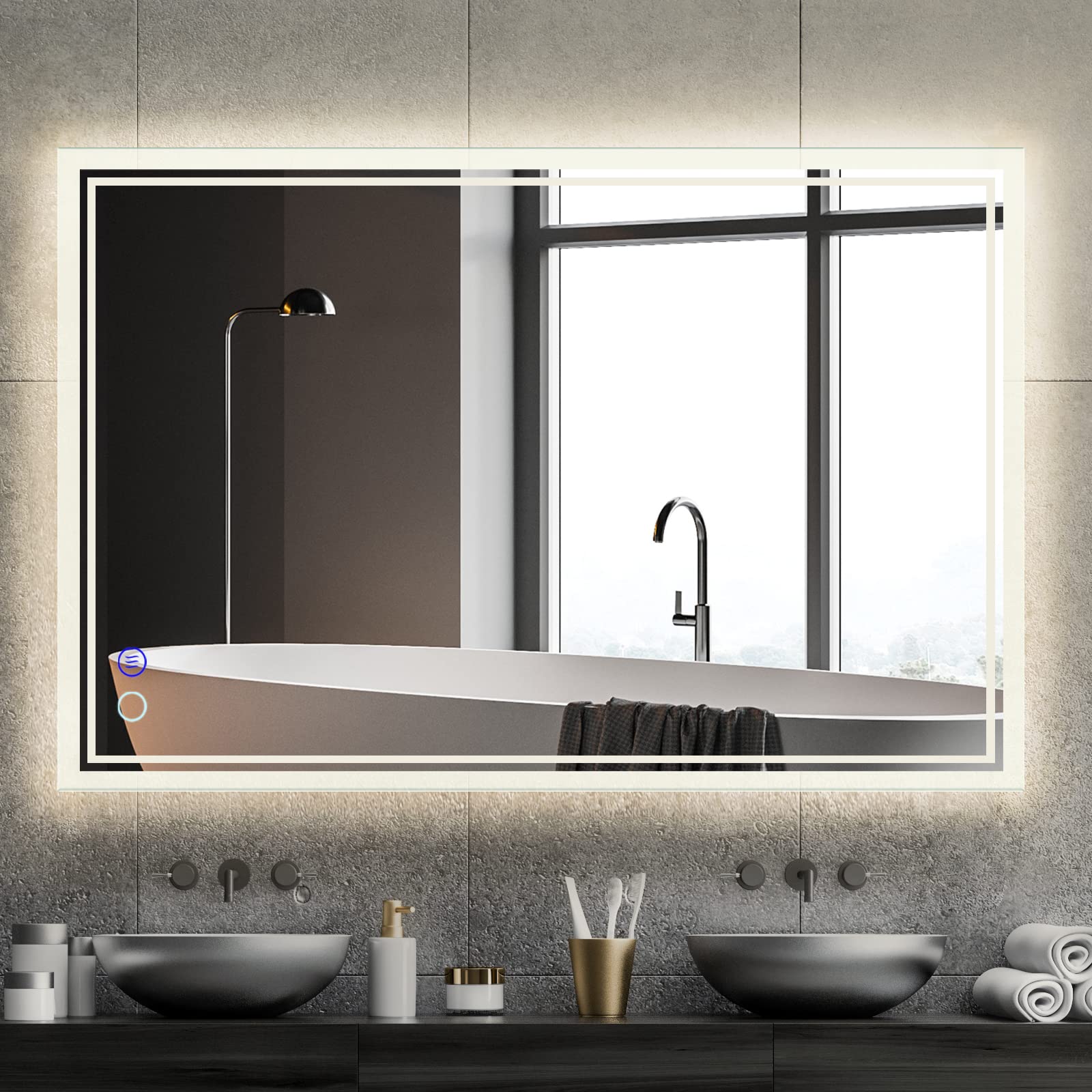 ZELIEVE 48x32 Inch LED Bathroom Mirror with Anti-Fog, Dimmable Backlight, CRI90+, Touch Control & Waterproof - Horizontal/Vertical Wall Mount Vanity Mirror for Makeup, Shaving & Home Decor