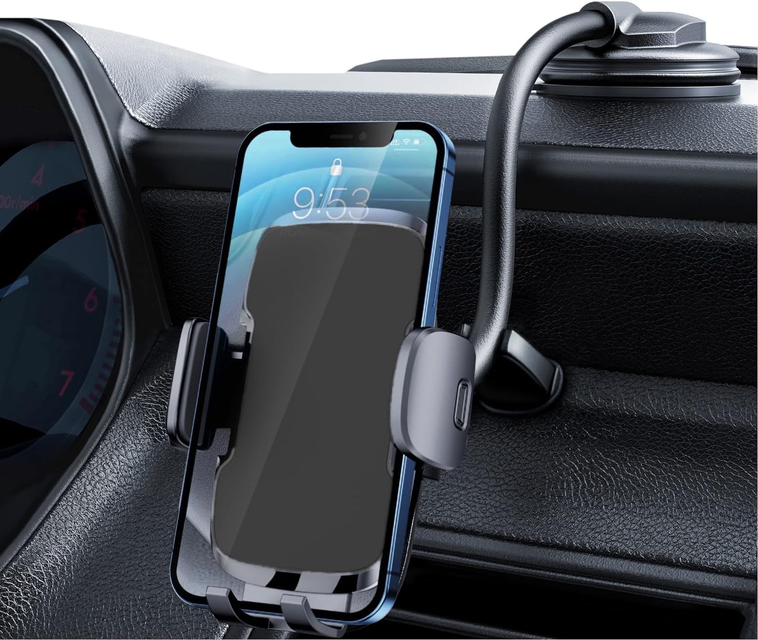 Flexible Car Phone Holder with Strong Suction Cup - for iPhone & Android - Dashboard & Windshield Mount