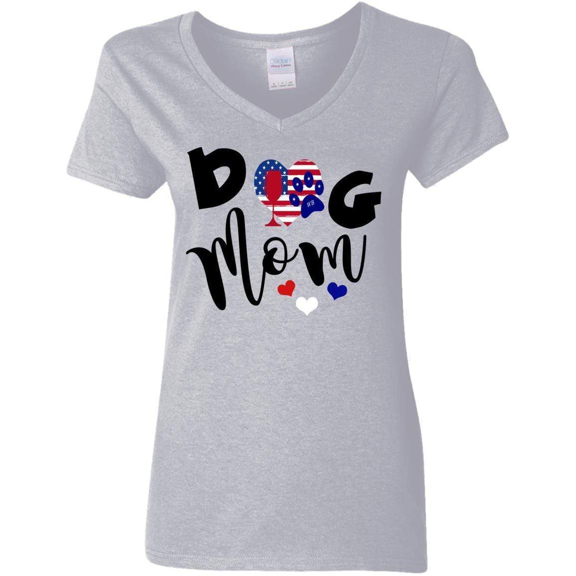 American Dog Mom Ladies' 5.3 oz V-Neck T-Shirt - Comfortable Cotton Tee for Pet Lovers | Perfect for Casual Wear, Dog Park Outings & Matching with Your Pup